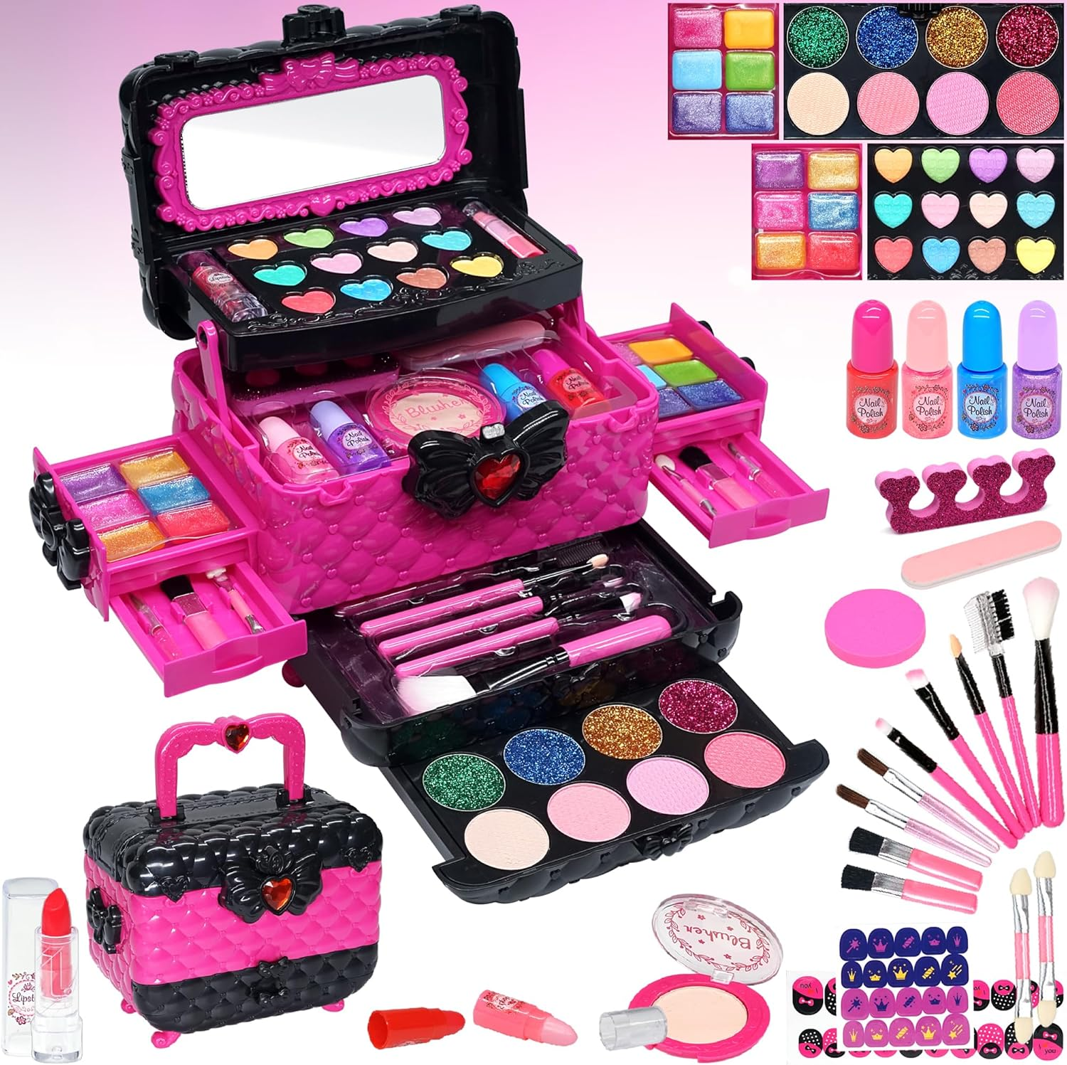 Kids Makeup Kit for Girl - Safe and Washable Makeup for Kids, ,Toys for Girls, Princess Birthday Gifts for 4 5 6 7 8 9 Year Old Girls (Rose) image number 6