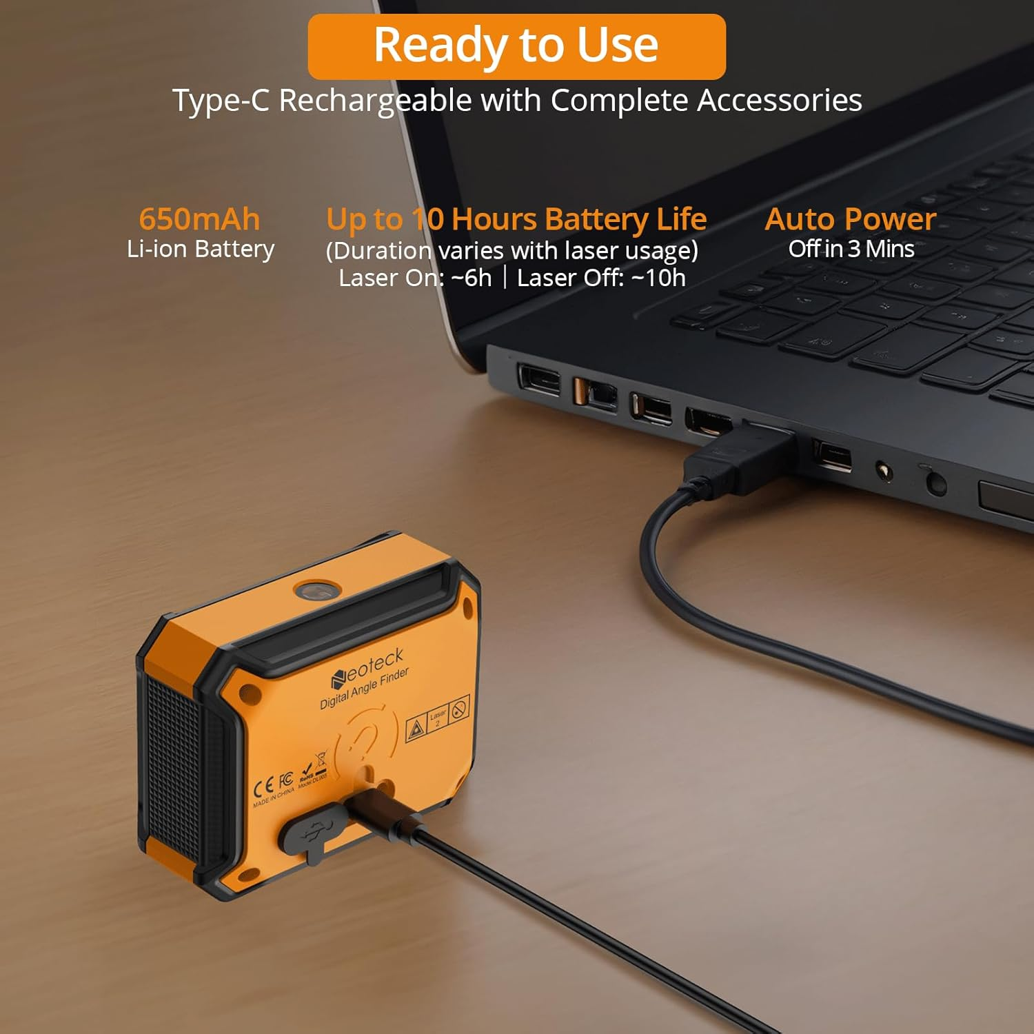 Neoteck 3-In-1 Laser Level Digital Angle Gauge with Magnetic Base &ndash; Rechargeable Digital Inclinometer with 0-90&deg; & 0-180&deg; Range, Cross Line Laser for Woodworking, Carpentry, DIY & Alignment image number 1