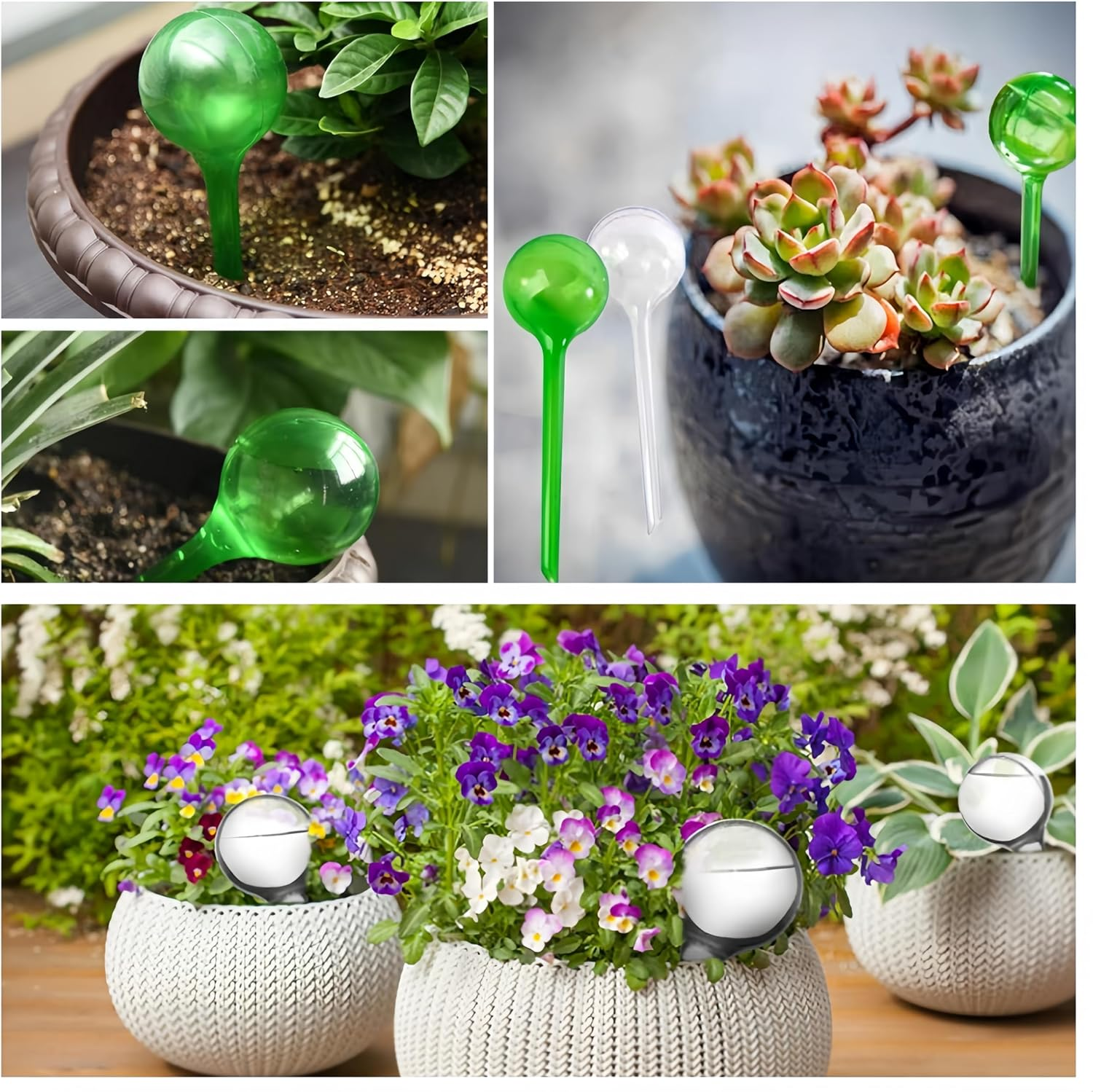 12Pcs Plant Watering Bulbs, Ai-Oumleef Plant Waterer for Indoor and Outdoor, Garden Water Device Watering Bulbs, Self Watering Planter Insert(Transparent,Green) image number 1