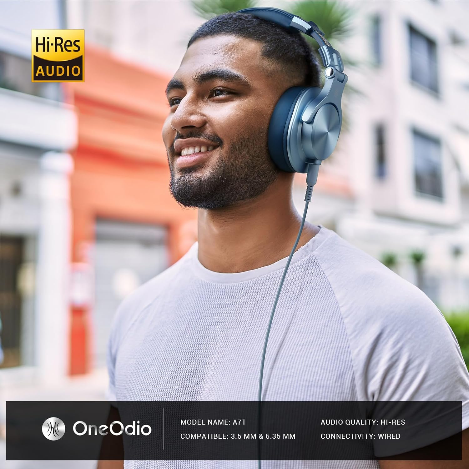 Oneodio A71 Hi-Res Studio Recording Headphones - Wired over Ear Headphones with Shareport, Monitoring Mixing Foldable Headset with Stereo Sound, 3.5/6.35MM Jack for PC Computer DJ Guitar-Sky Blue - Sky Blue image number 4