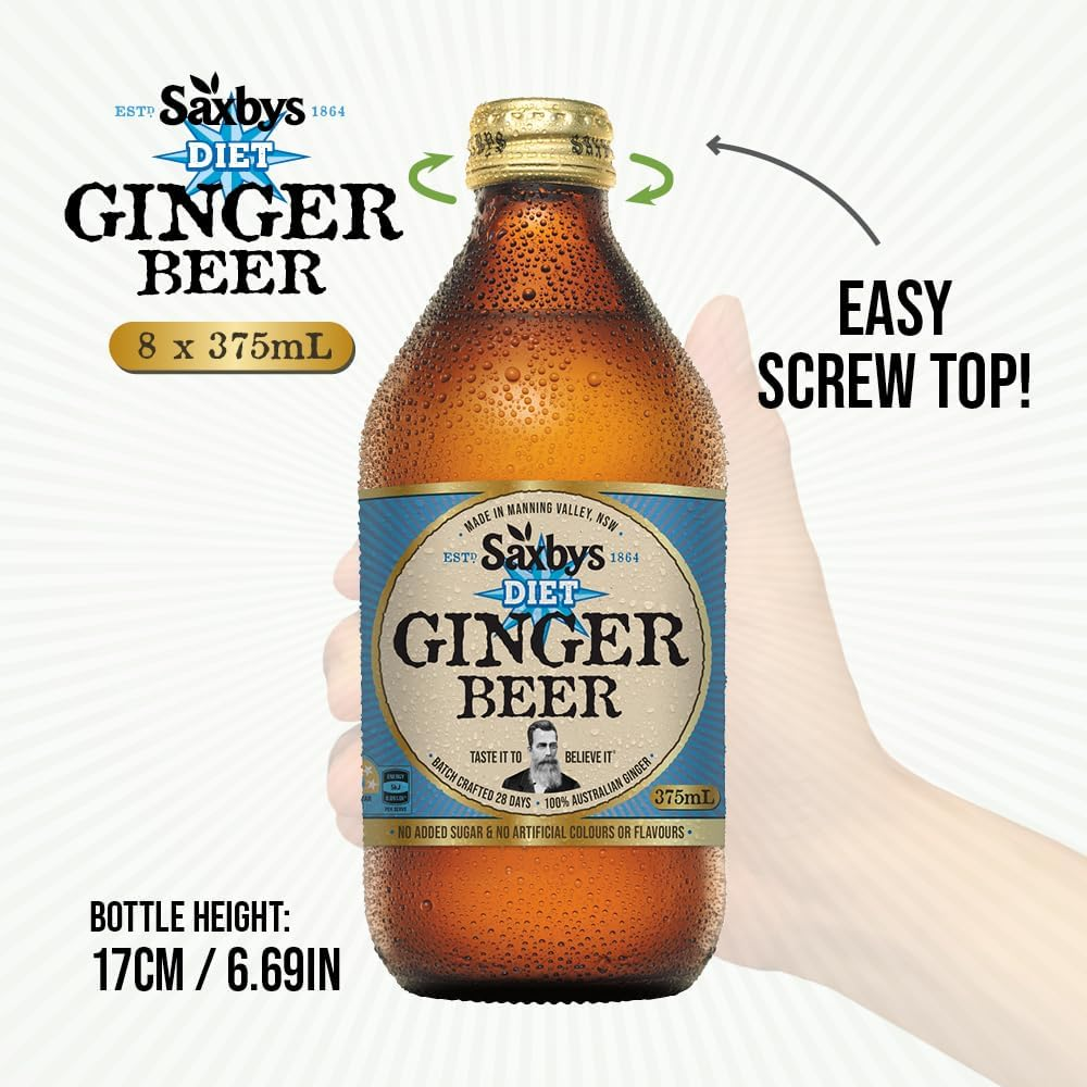 Saxby'S Diet Ginger Beer 8 Pack 375Ml