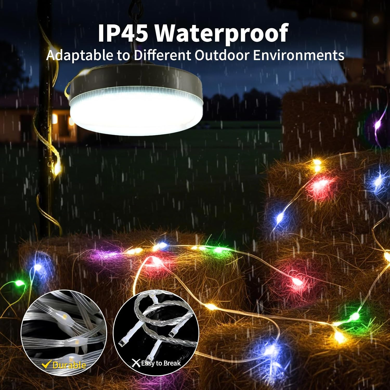 Camping String Lights,4 in 1 Rechargeable Outdoor Waterproof Camper String Lights Reel with 19 Lighting Modes,Usb Charging Camping Lights,Portable Stowable RGB Retractable for Yard - 8M image number 6