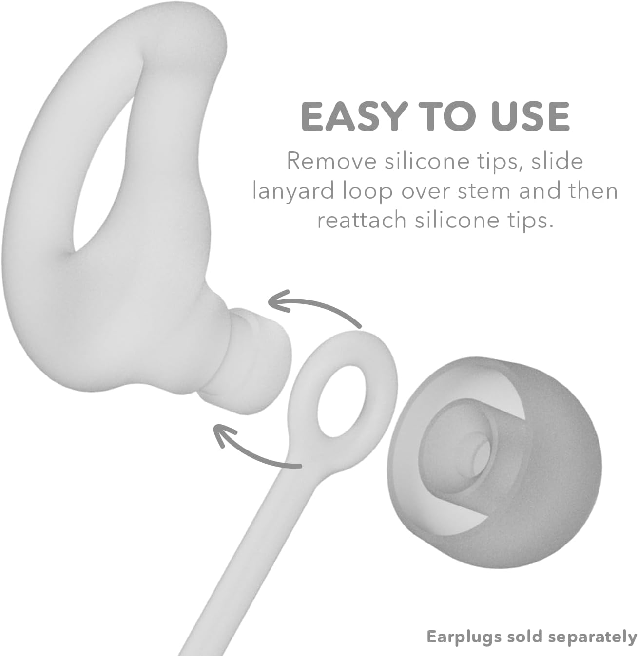 CURVD Earplug Lanyard, Soft Durable Flexible Silicone Cord Lanyards for Convenient Safe Hold of Earplugs, Earphones & Earbuds (Cloud)