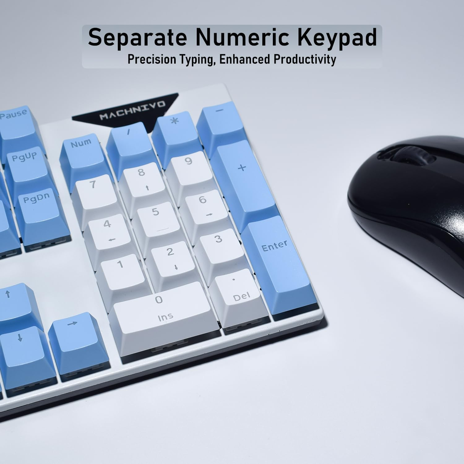 MACHNIVO K51 104 Keys Wired PC Gaming Keyboard, Full Size Mechanical Keyboard with Hot Swappable, RGB Backlight, Aluminum Frame, QWERTY Compatible with Windows and Mac (Red Switch, Blue & White) image number 2