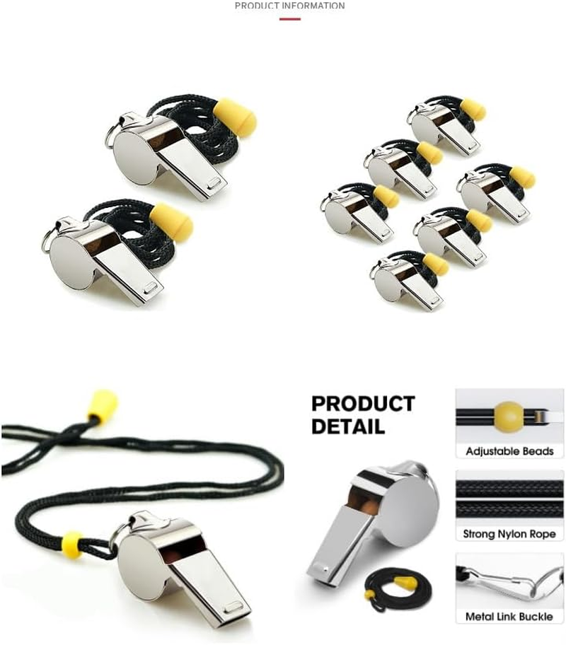 Three Stainless Steel Sports Whistles with Lanyard, Loud Crisp Sound Whistles Great for Coaches, Referees, and Officials image number 2