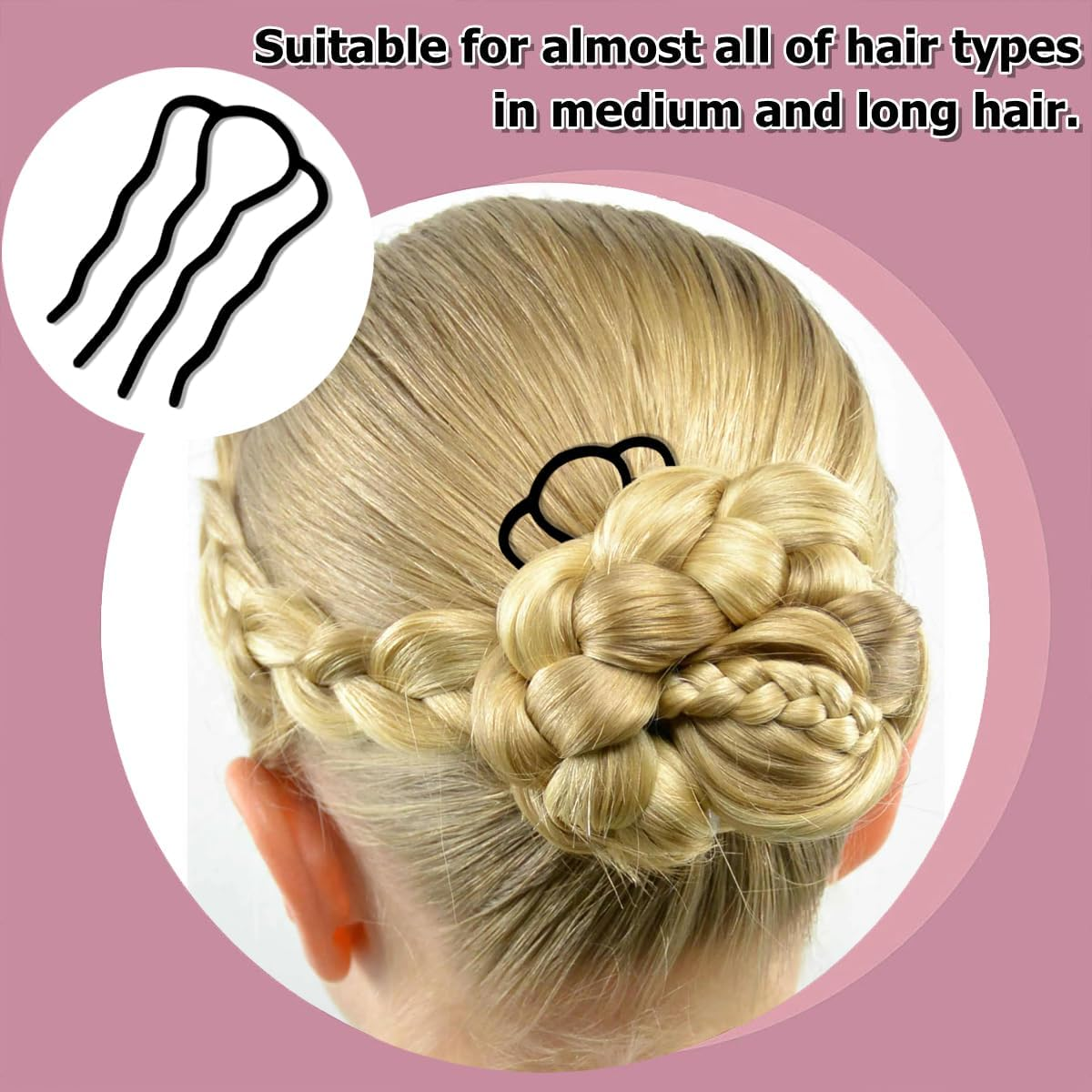 6 Piece Metal Hair Side Combs & Forks, U Shape for Vintage Updo Bun Hairstyles, Hair Accessories (4 Styles)