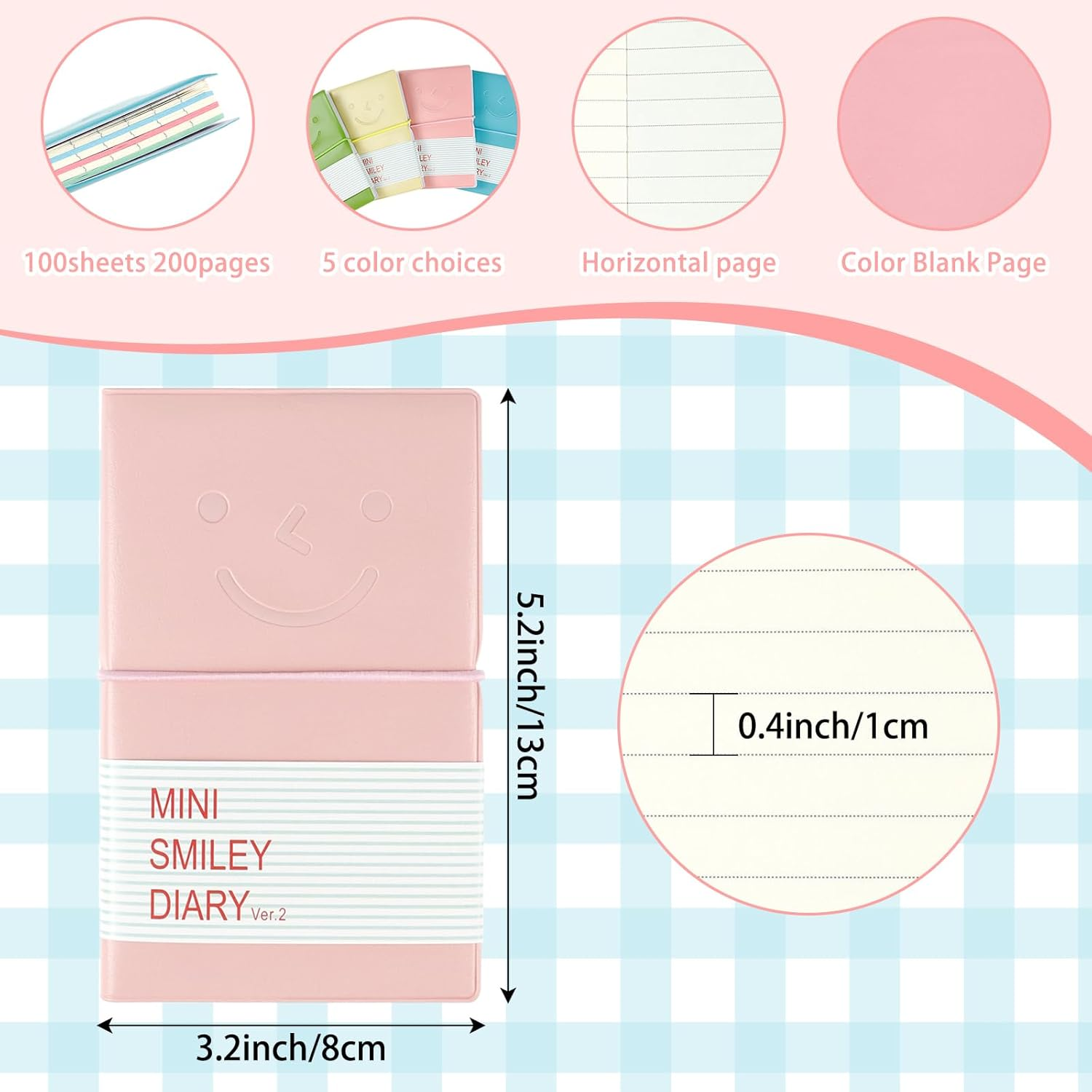 10 PCS Mini Pocket Notebooks, Small Smiley Diary Paper Notebook, 3X5 Inch Mixed Lined and Blank Paper Mini Order Notebooks with Elastic Closure and PU Leather Cover, 5 Colors