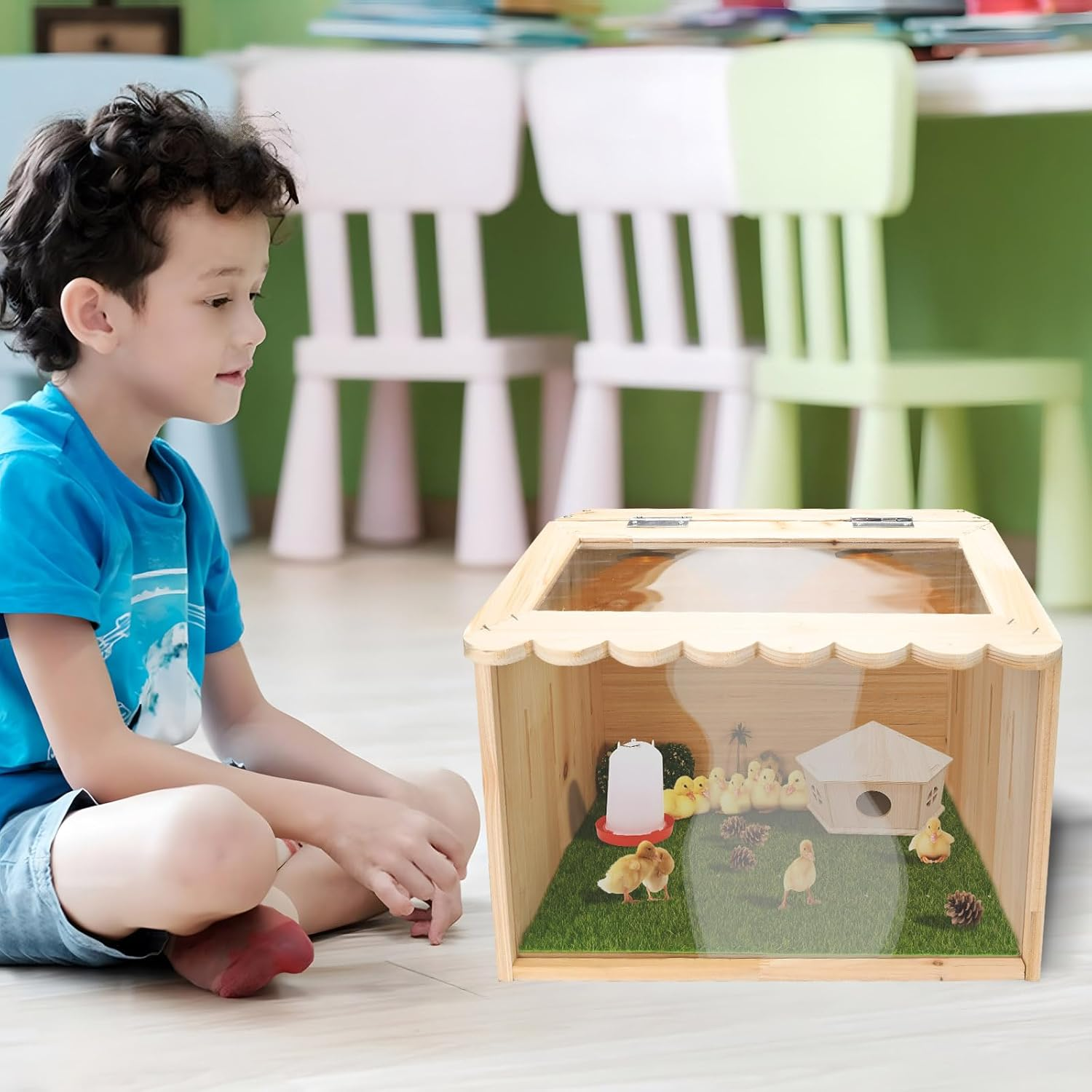 Chicken Brooder Box, Large Wooden Brooder Box for Chicks, Chick Brooder Baby Chicken Supplies, Animal Playpen with Top for Chickens, Ducks, Quails, Hamsters (15.7''*11.8''*11.8'') image number 4