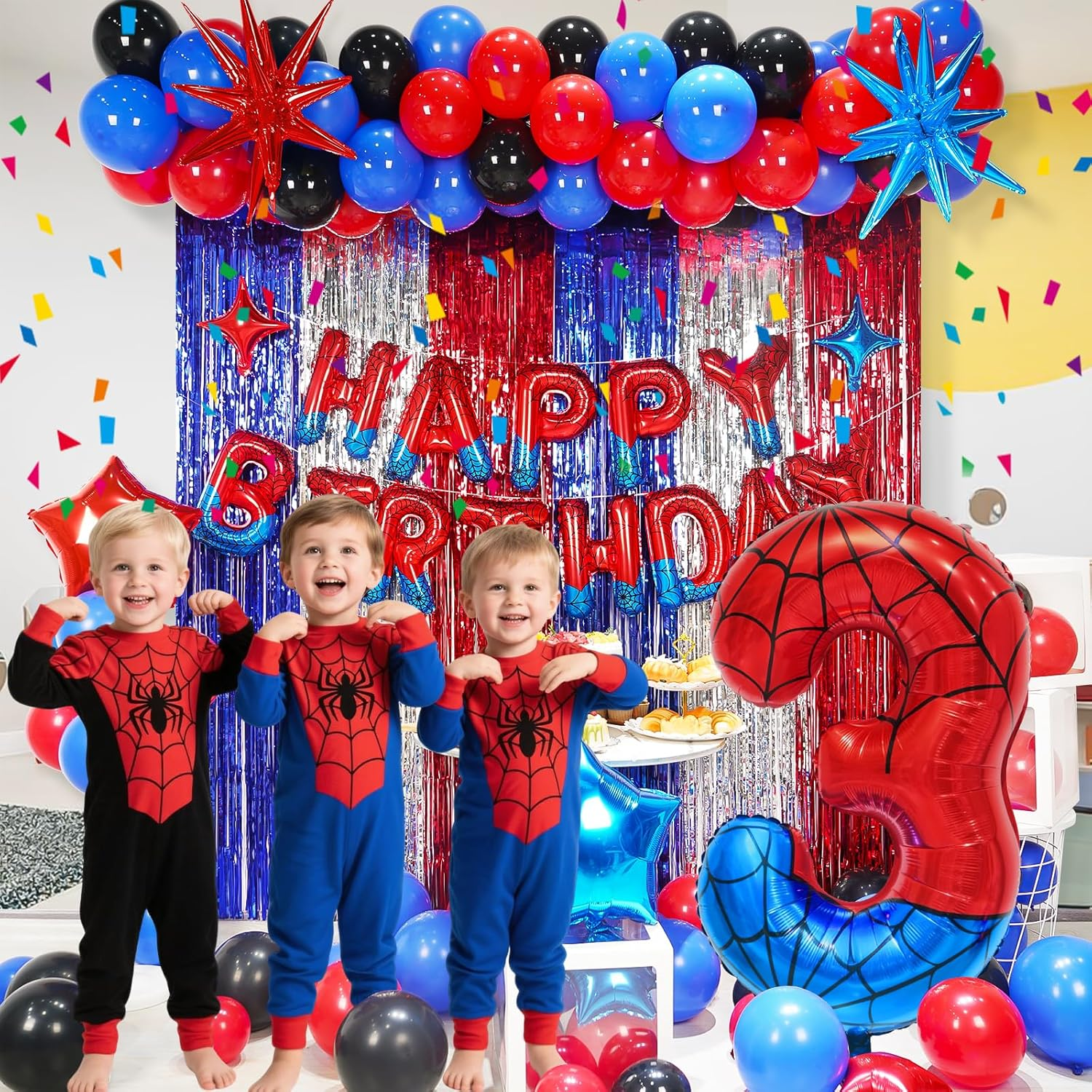 Spider Web Number 3 Balloon Birthday Decoration, Superhero Themed 40In Giant Mylar Number Party Supplies - Assorted Bright Colors image number 4