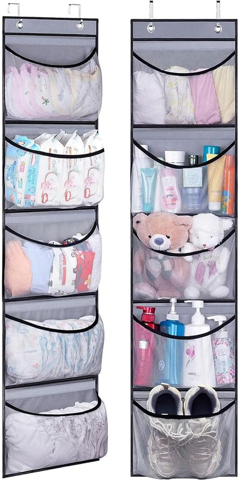 2PCS over the Door Hanging Organizer with Reinforced Shelves, 5 Large Pockets Closet Storage for Bedroom Bathroom, Space-Saving Hanging Shelf with Sturdy Structure for Clothes, Toys, Accessories image number 2