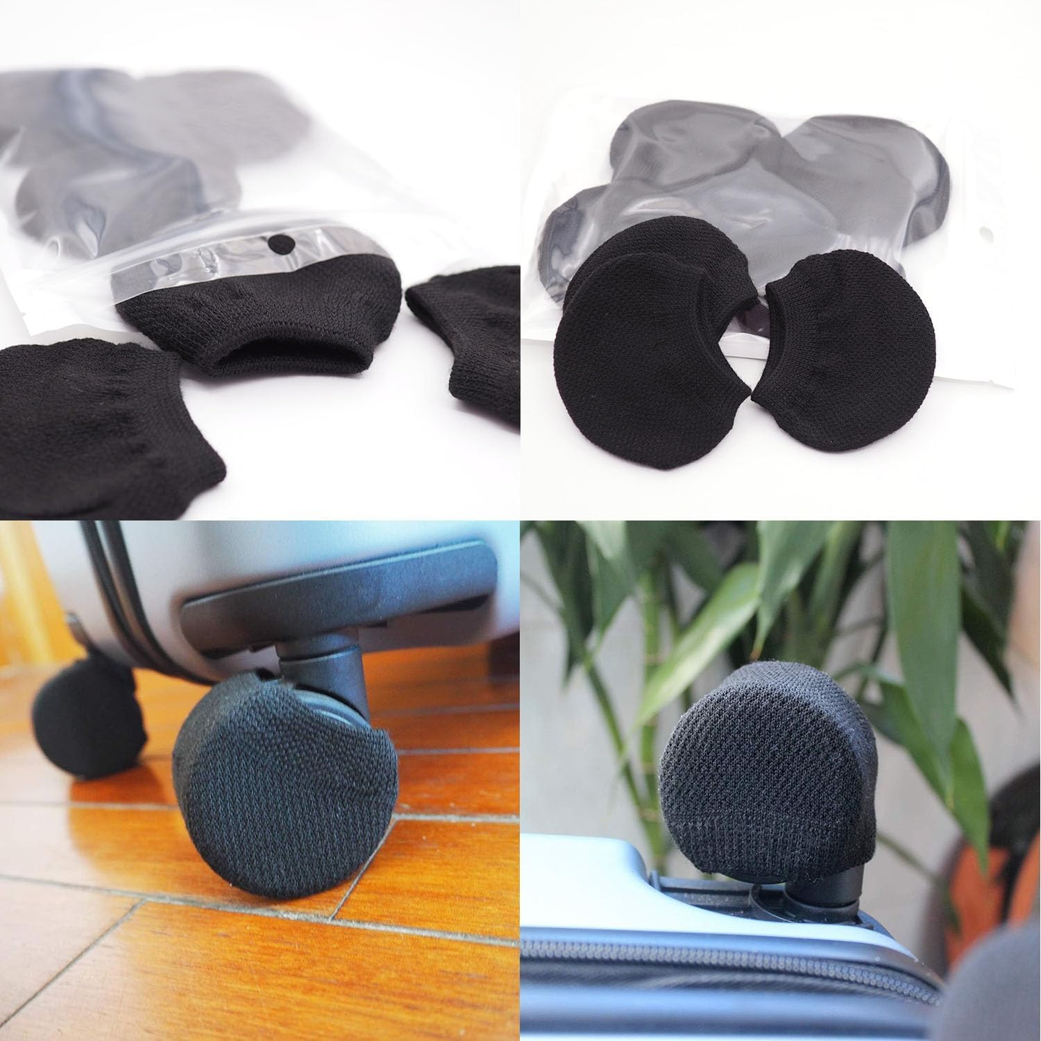 Xiufortion 8 PCS Luggage Suitcase Wheels Socks Dust Socks Prevents Dirt and Rolling Keep Floors Clean Luggage Wheels Cover Socks, Black, Suitcase Wheels Socks - Black image number 3