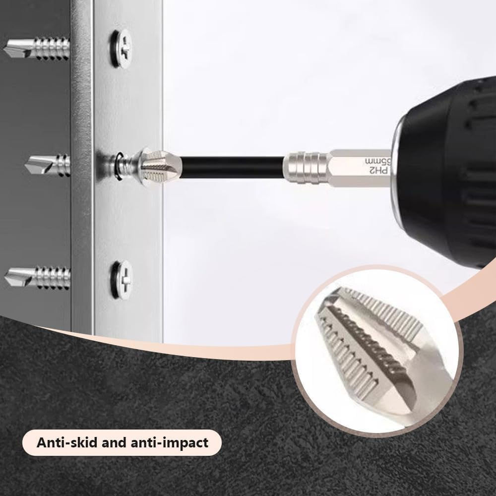 KEWAYO 6Pcs Magnetic Phillips Screwdriver Bit Set, 1/4 Inch Hex Shank, Alloy Steel Anti-Slip Cross Driver Bit for Power Screwdriver Impact Drill image number 2