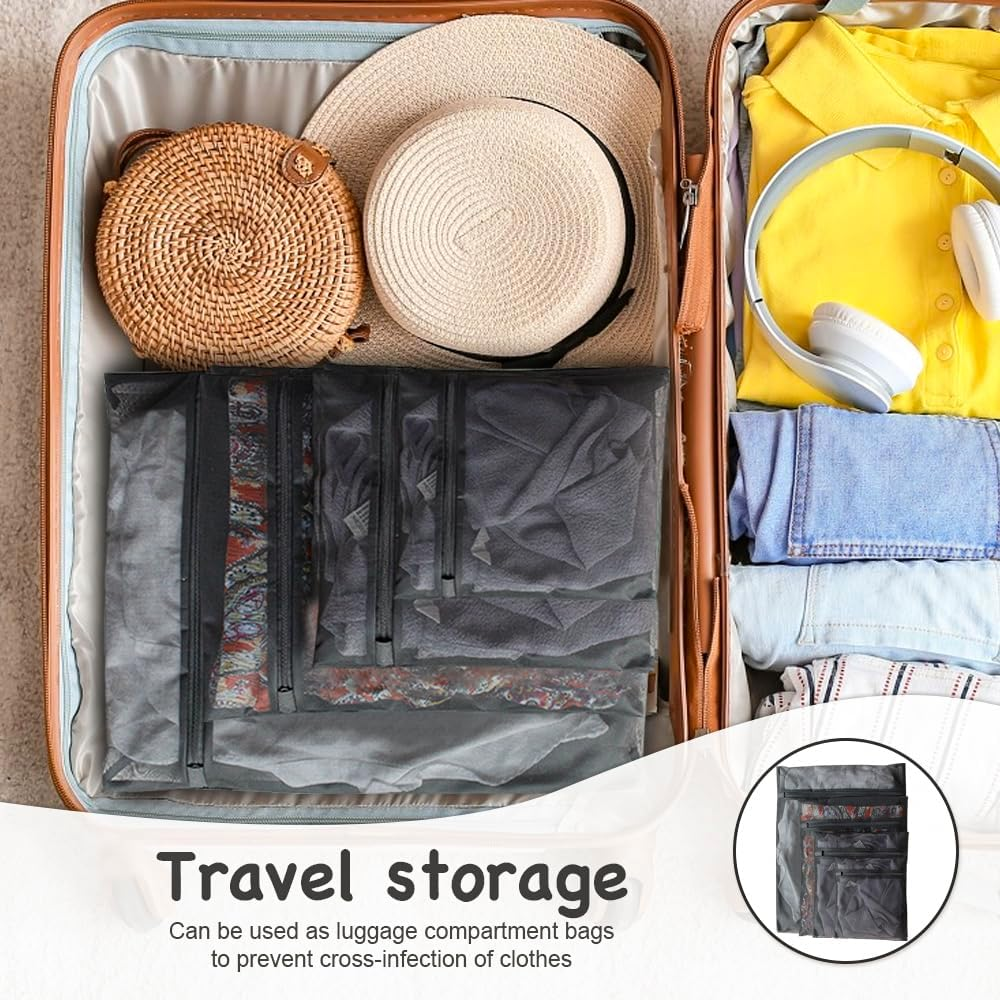 Chamgeco 4PCS Mesh Laundry Bags, Travel Storage Organize Bag for Delicates with Premium Zipper, Clothing Washing Bags for Laundry,Blouse, Bra,Hosiery,Stocking,Underwear,Lingerie (Set of 4 - Black) - Set Of 4 - Black image number 4