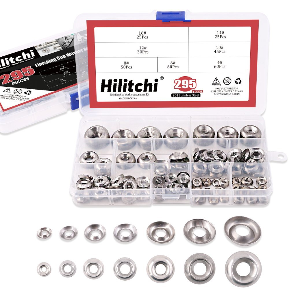 Hilitchi 295-Pcs [#4 - #16] Finishing Cup Countersunk Washer Assortment Set - 304 Stainless Steel image number 4