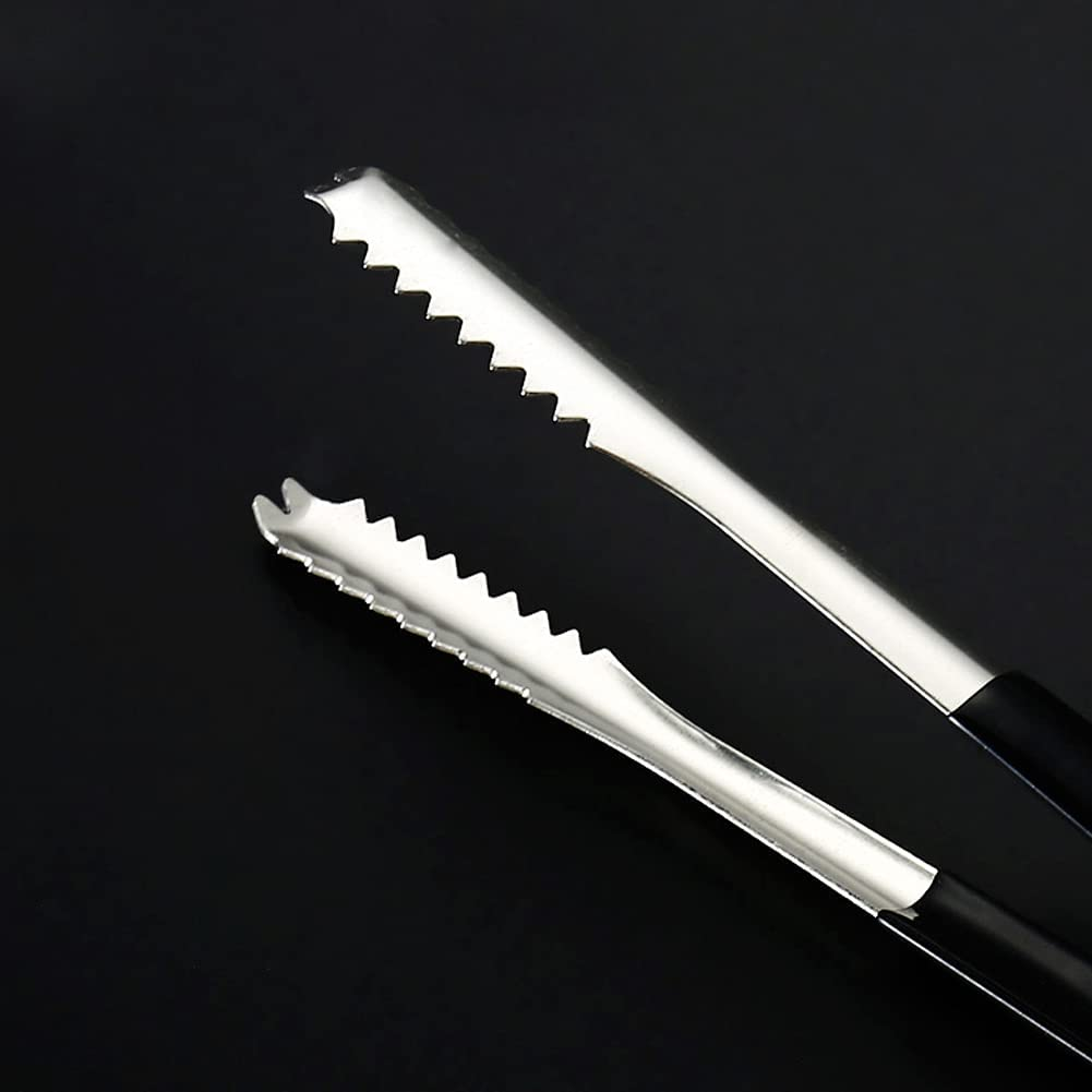 Ice Tongs Kitchen Tongs with Silicone Tips 7.87Inch Stainless Steel BBQ Cooking Grilling Locking Food Tongs Black image number 6
