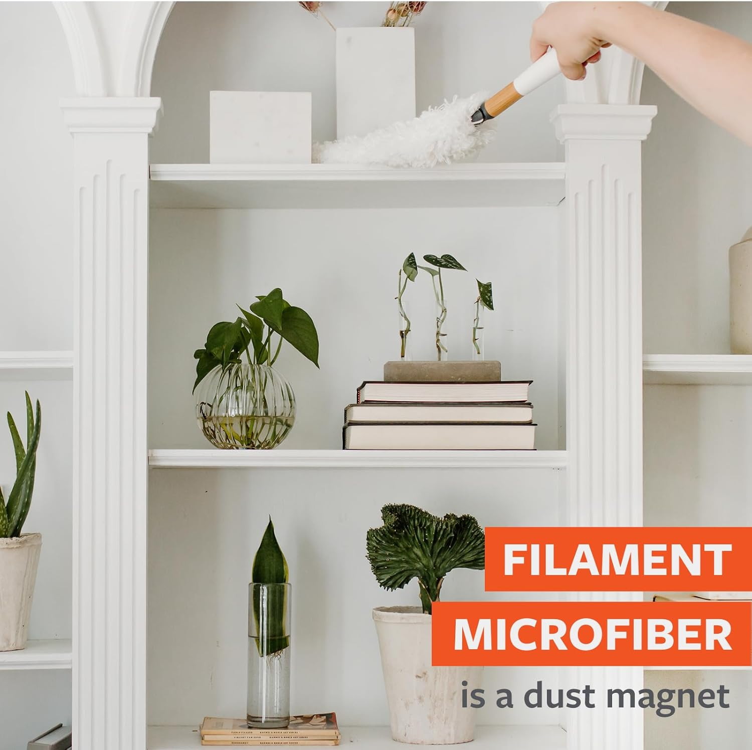 Full Circle Dust Whisperer Washable Microfiber Duster with Replaceable Head - Bendable | Machine Washable and Reusable | Ideal for Bookshelves, Blinds, Ceiling Fans, and More | White image number 6