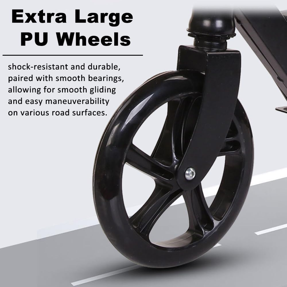 Folding Kick Scooter, Adjustable Height Handlebar, Extra Large Wheels, Fender Brake, Max Capacity 70-90 Kg, Black image number 5