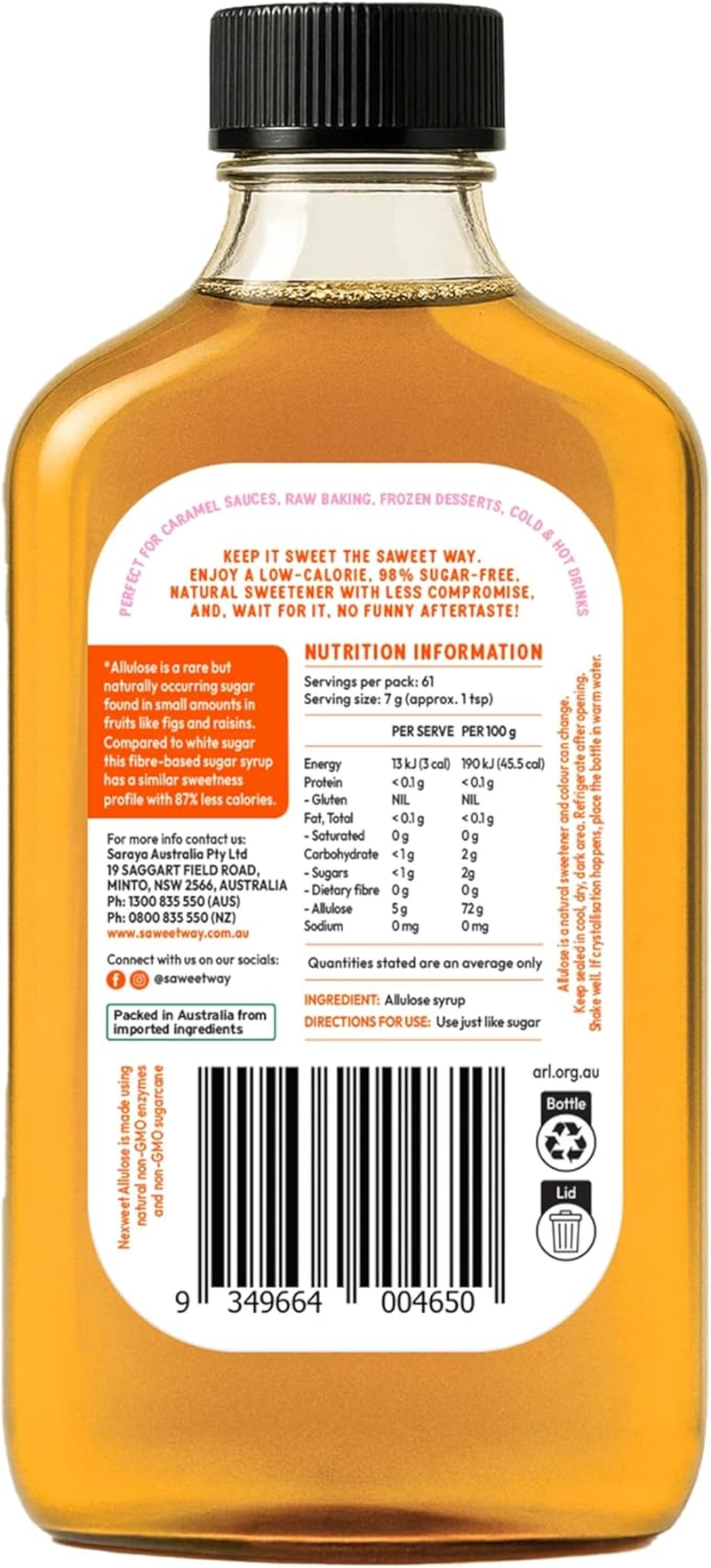 Saweetway Pure Allulose Syrup | 1 X 430G Bottle | Low Calorie Coffee Sweetener/Syrup Substitute for Pancakes, Smoothies Etc. Keto & Diabetic Diet Suitable, Vegan & Gluten Free | 87% Less Calories image number 6