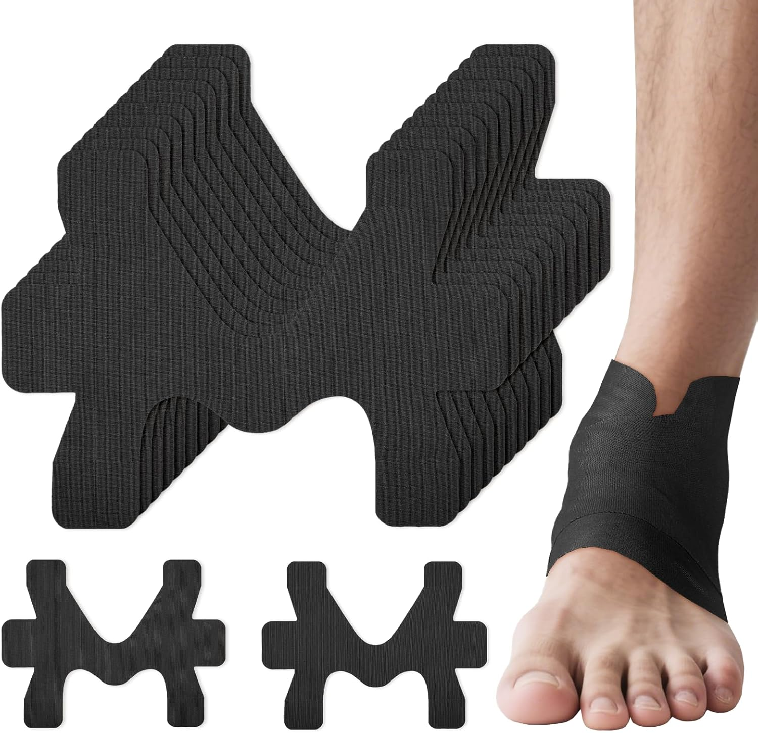 10 Pcs Precut Kinesiology Tape for Ankle Brace,Kinesiology Ankle Tape,Waterproof and Breathable Athletic Tape for Pain Relief,Ankle Support,Sprain Prevention and Ligament Stability(Black) image number 1
