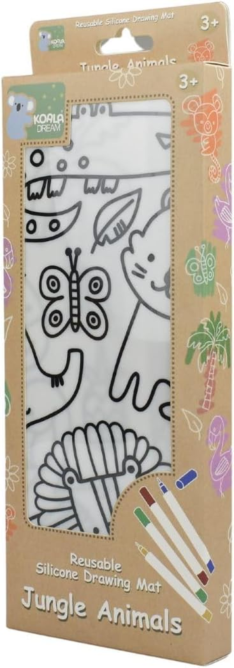 Koala Dream - CA3030B Reusable Silicone Drawing Mat-Jungle Animals- with 12 Washable Markers Perfect for Travel. image number 3