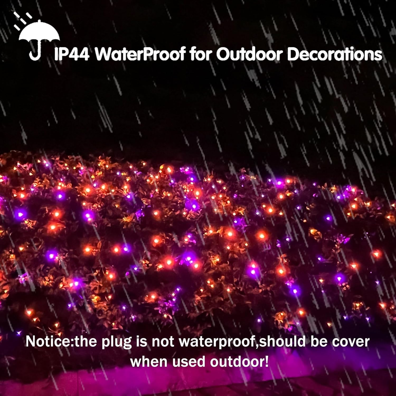 200LED Halloween Net Lights Outdoor, 3 * 2M Mesh Light Halloween Light 8 Modes Timer Connectable Waterproof Orange Purple Bush Light for Halloween Outdoor Decorations image number 4