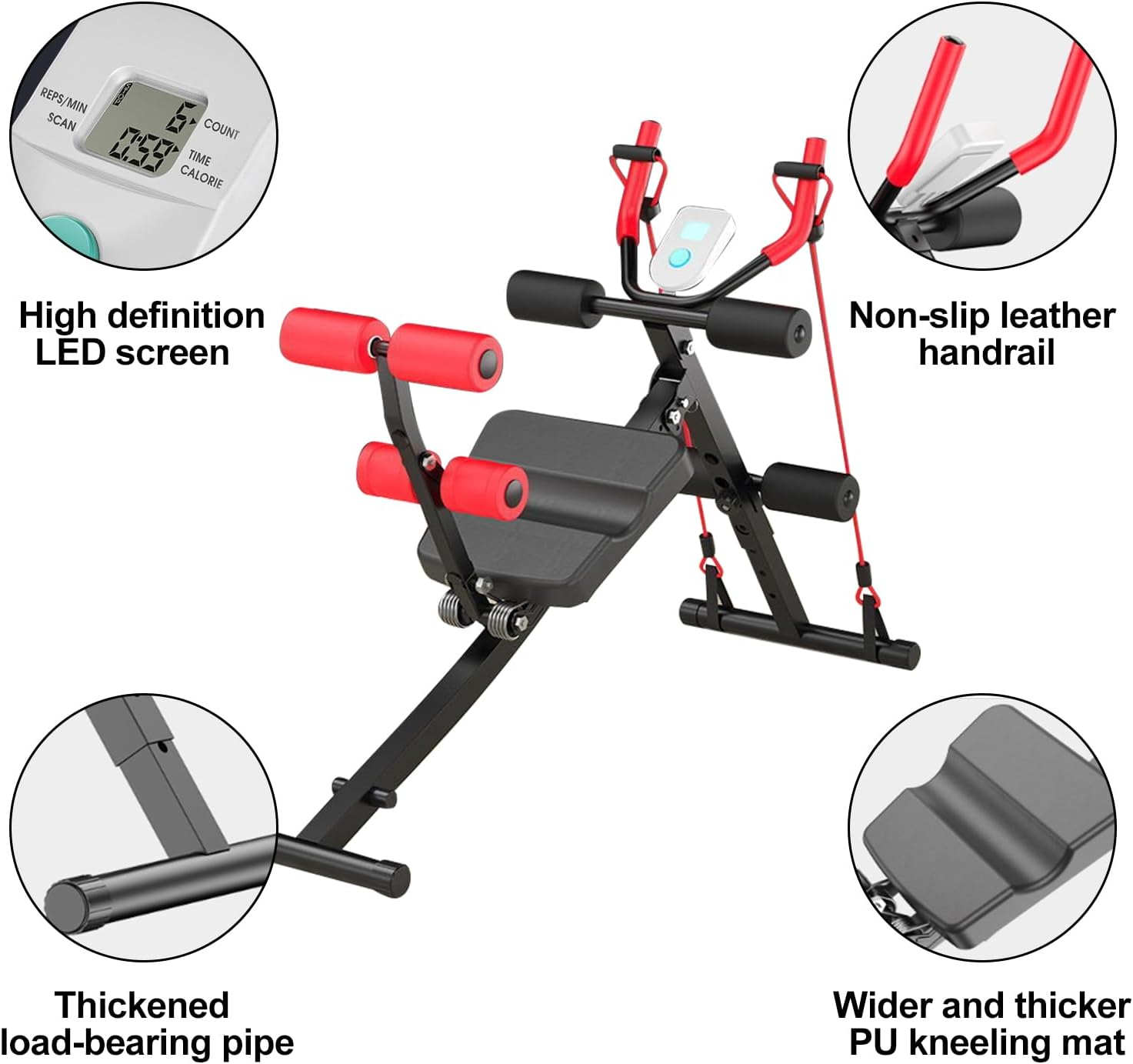 Ab Machine, Height Adjustable Abs Workout Equipment, Foldable Multi-Functional Ab Trainer for Home Gym, Knee Protection