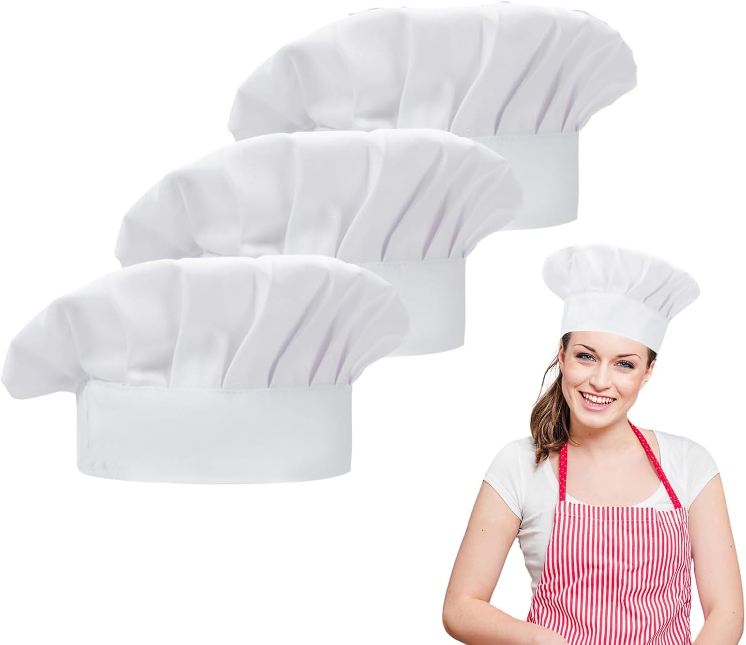 JOMWEN Chef Hat, 3 Pcs Adult Kids Adjustable Baker Kitchen Cooking Chef Cap, Bakery Hats for Cooking, Uniform Cap, White/Unisex image number 3