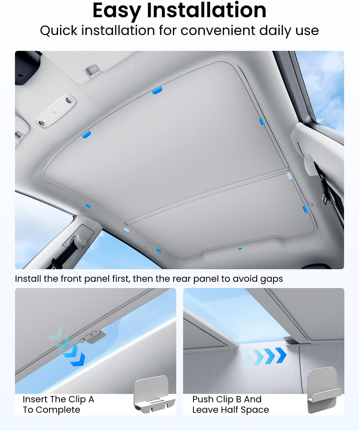 REEVAA 2025 Upgrade Tesla Model Y New (Juniper) Sunshade Roof [No Gaps, No-Sagging] Tesla Y Accessories Heat Insulation Foldable Glass Sunroof Cover for Model Y Juniper 2025-2026, 2PCS, Gray image number 3