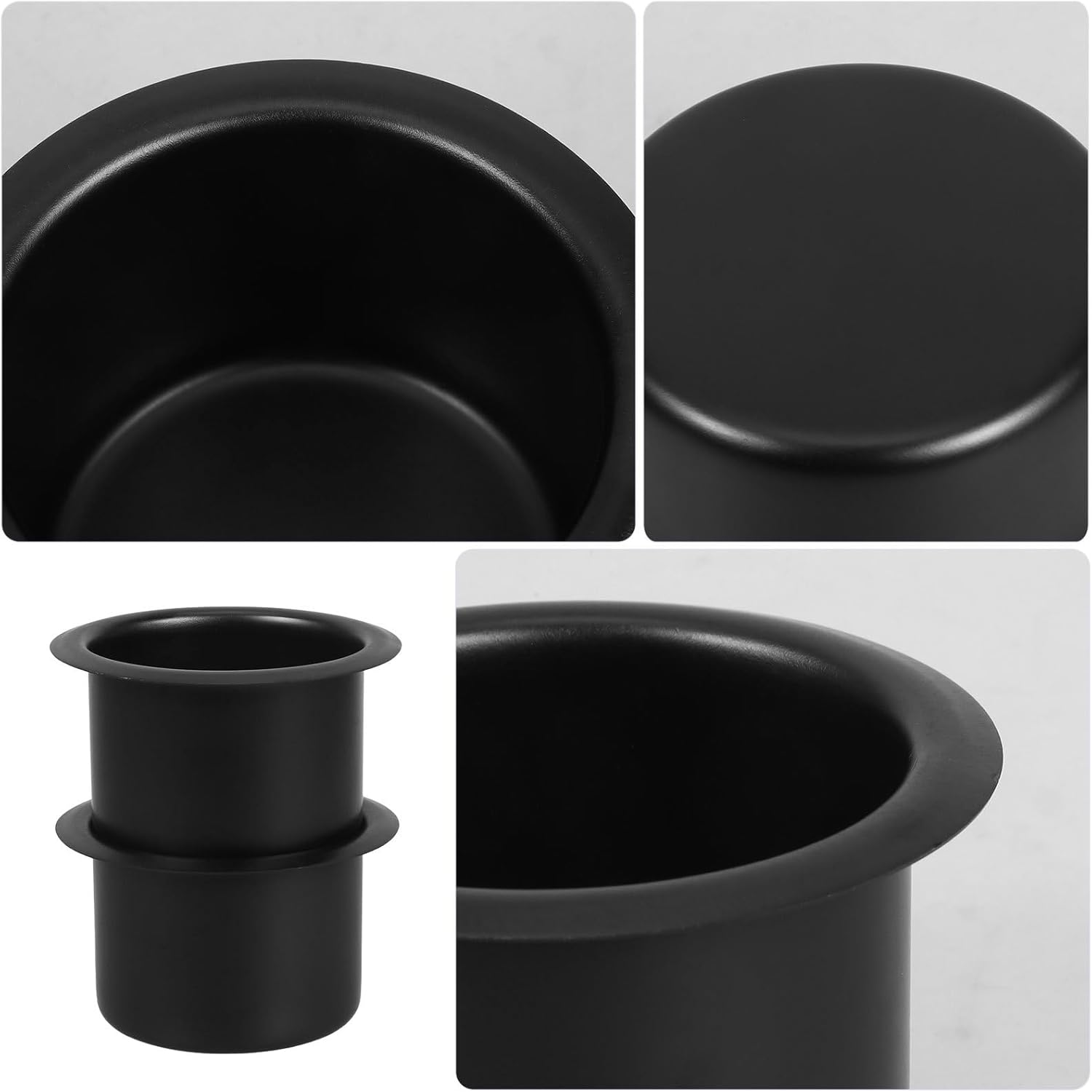 CLISPEED 2Pcs Stainless Steel Cup Holder Insert for Sofa Poker Table Easy Installation Drop Drink Holder Stable Secure Design Elegant Black Finish image number 2