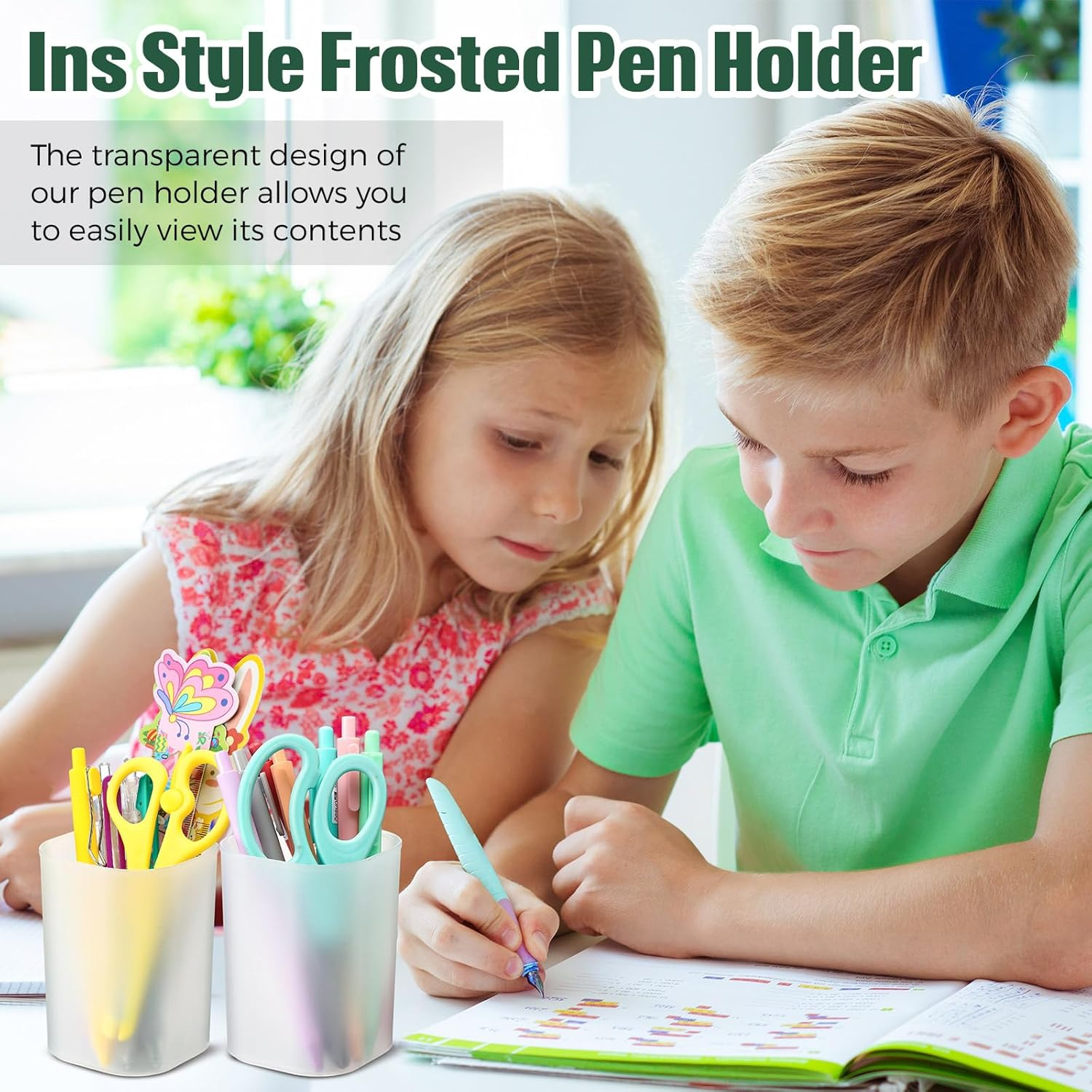 30 Pcs Bulk Pen Holder for Desk Pen Cups Stationary Stationery Organizers and Storage Plastic Matte Pencil Holder Ins Style Transparent Pen Holders for Office School Classroom Home Supplies image number 3