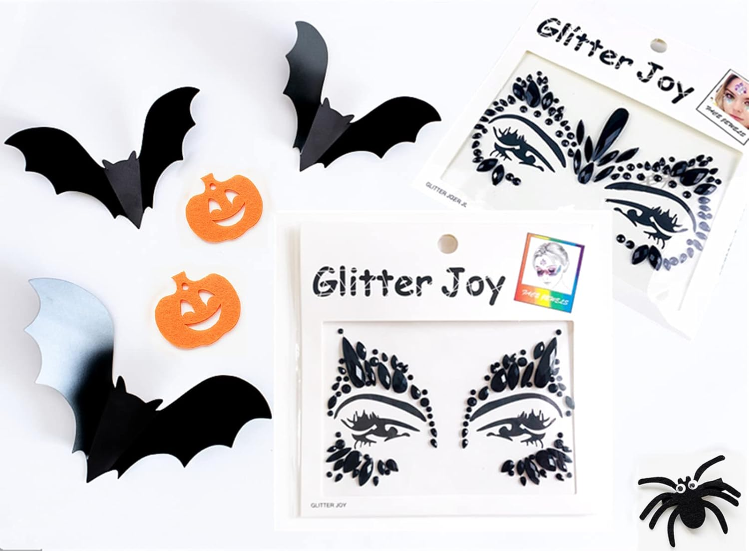 Black Halloween Face Gems, 2 Pcs Eco-Friendly Resin Material Self-Adhesive Mermaid Face Jewels Stick on Stickers Glitter Face Makeup Gems for Kids Festival Forehead Decorations (Collection 3)
