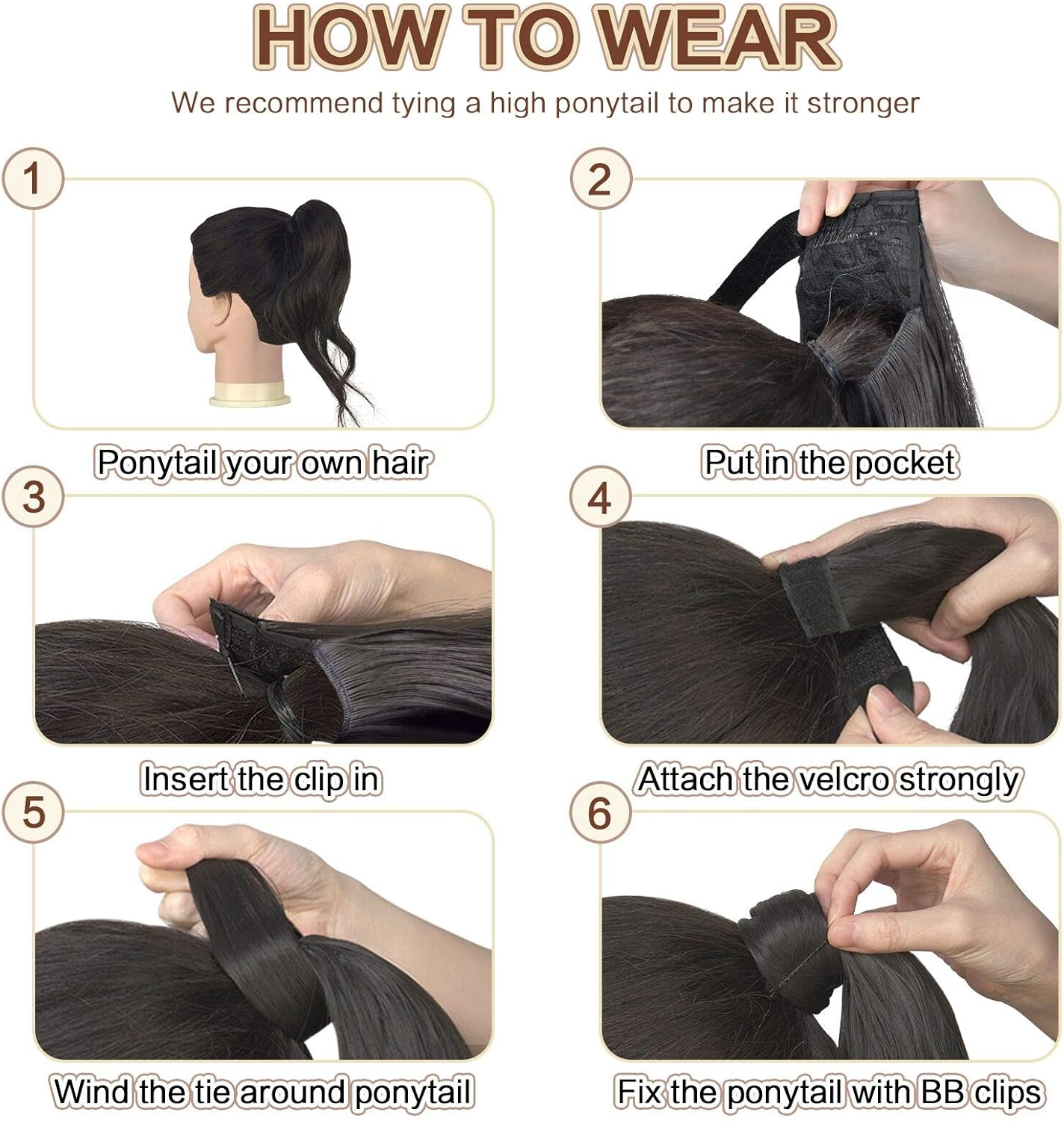 Sofeiyan Ponytail Hairpiece Curly Hair Extension Ponytail Extension Synthetic Natural Wavy Hairpiece Wrap around Pony Tail Hair Extensions 38 Cm Brown & Blonde image number 7