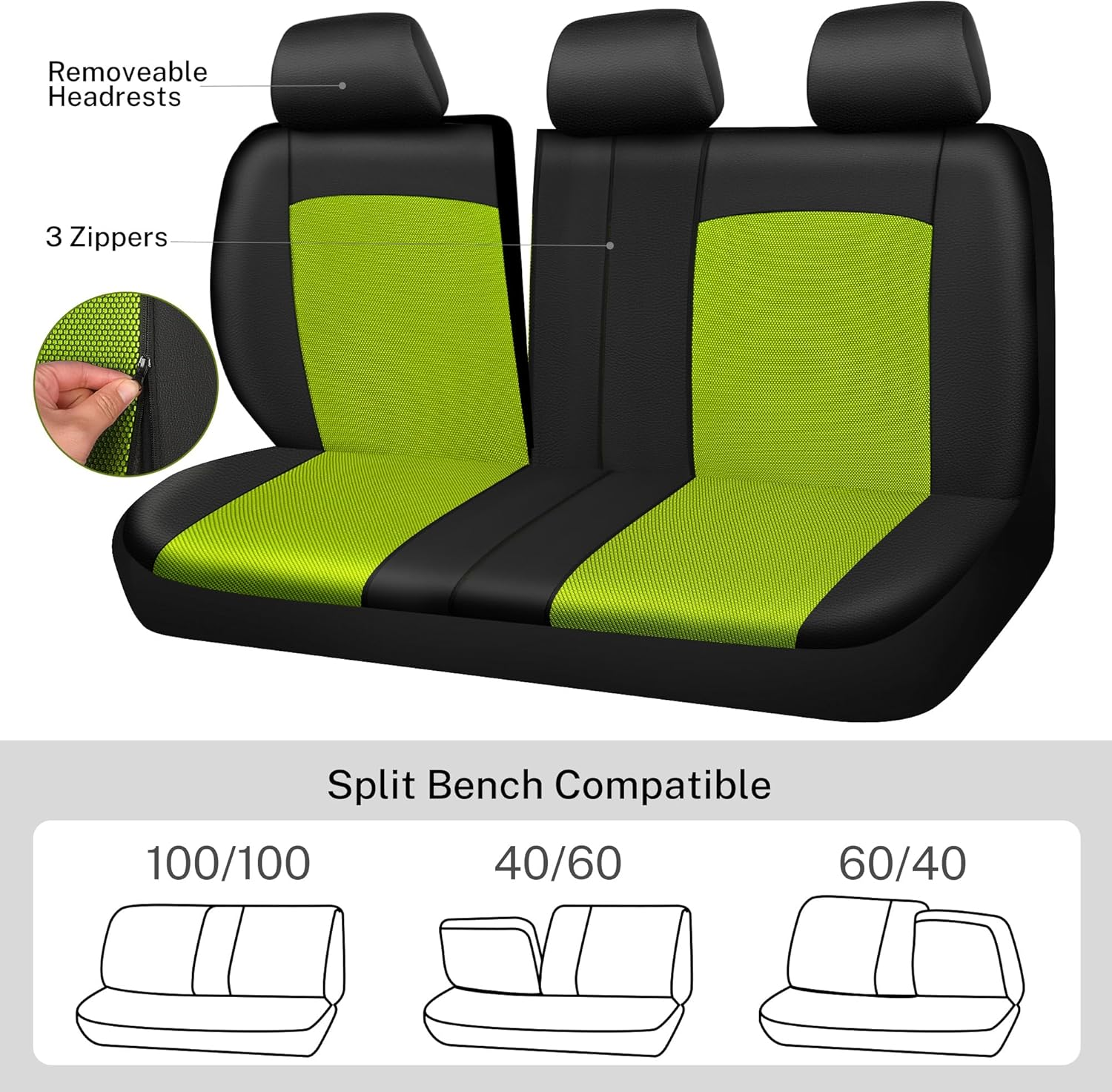 CAR-GRAND Leather Car Seat Covers Full Set, Airbag Compatible Breathable Air Mesh Car Seat Covers, Universal Fit Seat Covers Protector for Cars Trucks SUV Pick-Up Sedan Interior (Green) image number 6