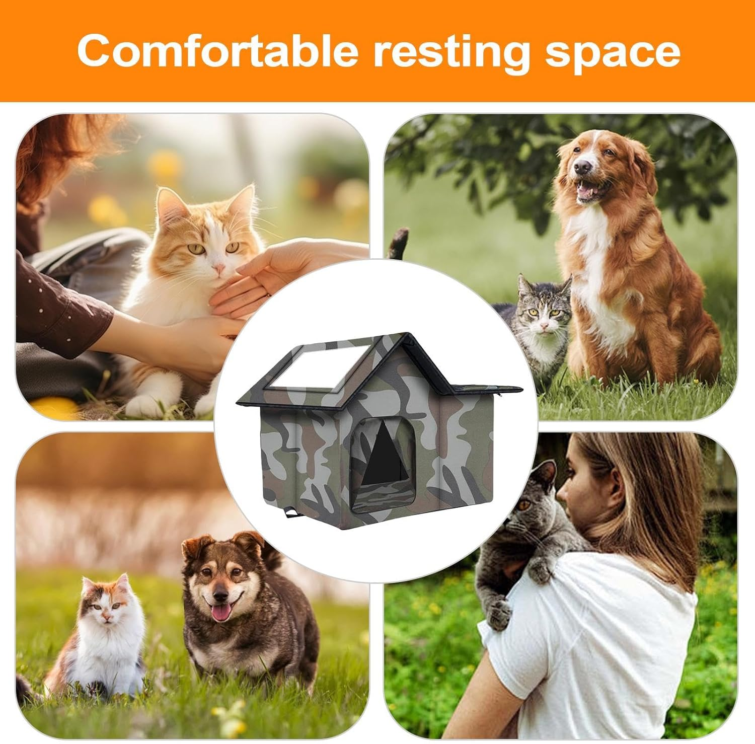 Outdoor Cat House - Semi-Closed Kitten House, Weatherproof Outdoor Cat Nest, Cosy Sleeping Home, Warm, Portable image number 6