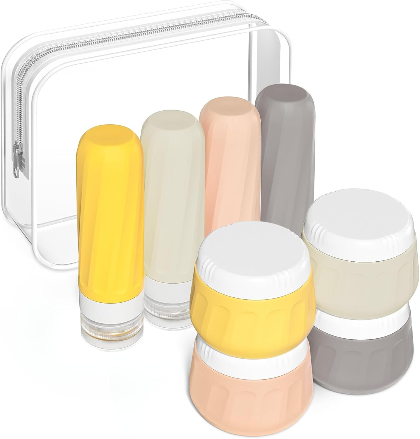 Mrsdry Travel Bottles for Toiletries 8 Pack, Travel Size Toiletries, Tsa Approved Travel Size Containers 3Oz, with Travel Essentials Clear Bag, Leak Proof Silicone Squeezable Creams Jars