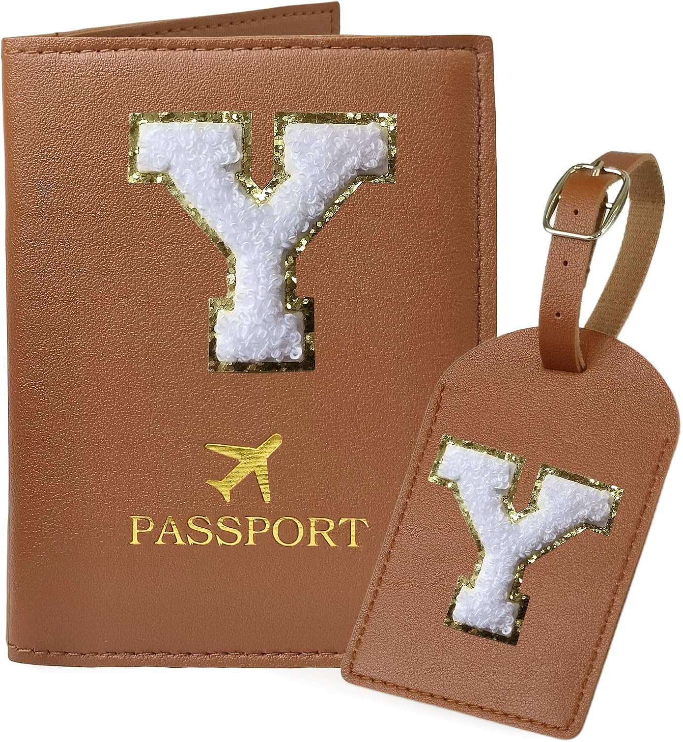 COSHAYSOO Initial Passport Cover and Luggage Tag Set for Women, Teal, L