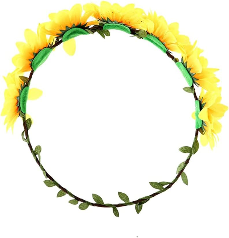 JIHUOO Sunflower Headband Hair Wreath Boho Flower Crown Flower Wreath Flowers Headband Headpiece for Women Wedding Party B image number 4