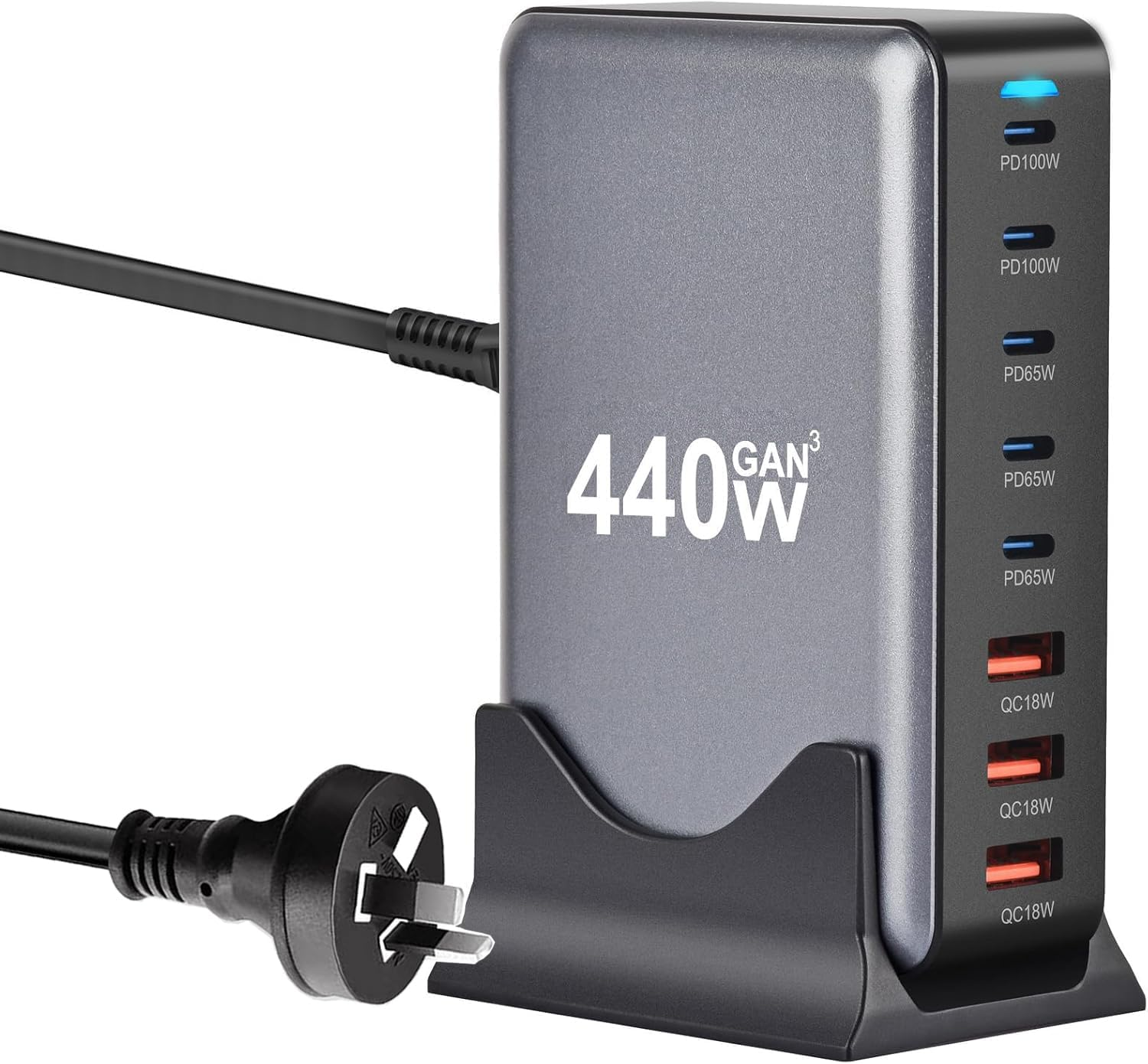 USB C Charger Block Charging Station 440W,8 Port Gan III Fast Charging Brick with 5Ft Cord,Pd QC PPS 100W Laptop Power Adapter for Macbook Pro/Air,Chromebook, Surface Pro/Go,Hp/Asus/Dell Laptop,Iphone image number 6