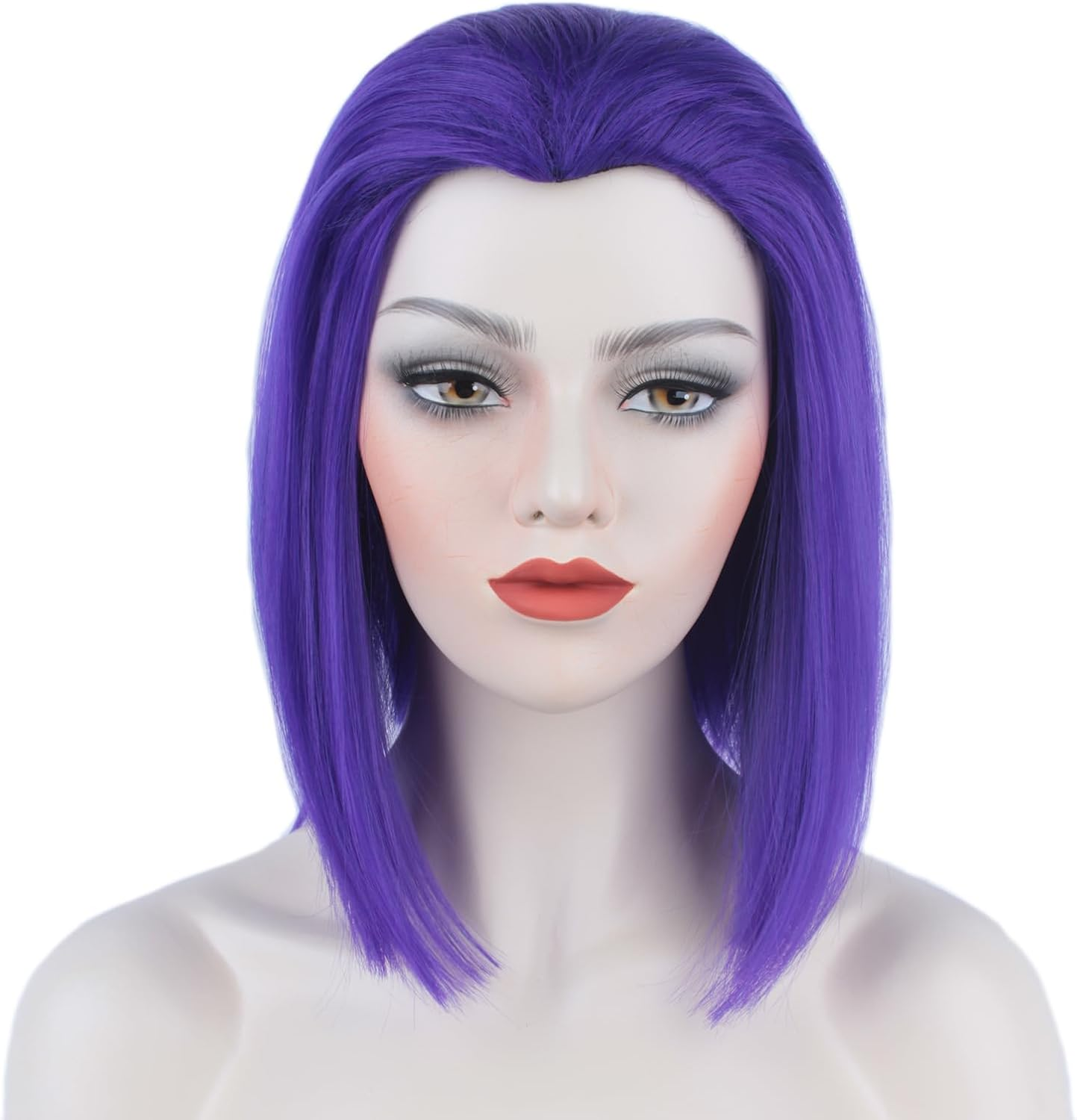 Purple Short Bob Straight Wig Women'S 14-Inch Shoulder Length Wig Heat Synthetic Fiber Middle Part Hair for Halloween Costumes Party image number 1