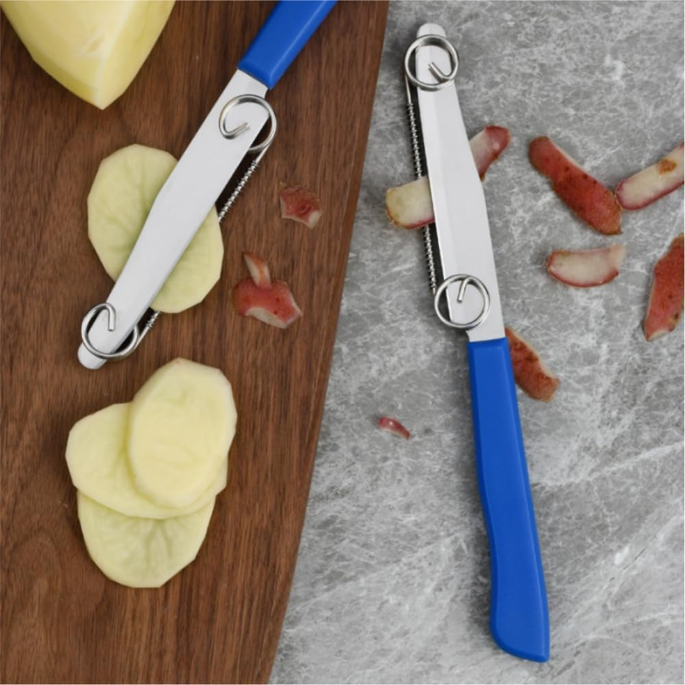 2Pcs Quick Slicing Knife, 2024 New Magic Fruit Vegetable Peeler,Peeling Slicing Knife with Removable Spring,Multifunctional Stainless Steel Fruit Slicer, Peeler Vegetable Peeler Slicer for Kitchen image number 1