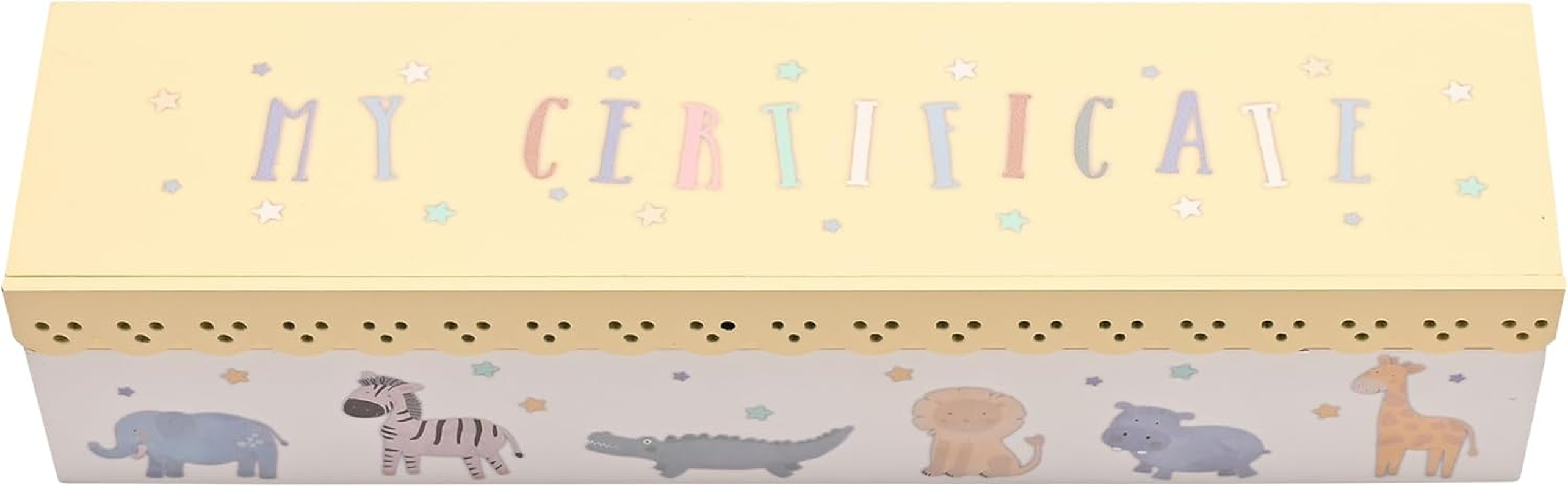 Petit Cheri Scallop Animal Certificate Holder &ndash; Wooden Keepsake Storage Box for Baby Boys & Girls, Kids & Children &ndash; Birth Certificate, Christening & Milestone Document Holder &ndash; H: 6Cm X W: 23.5Cm