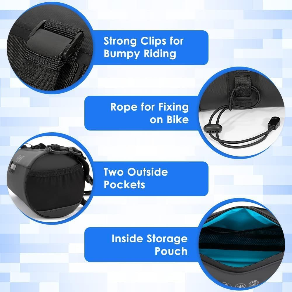 Bike Handlebar Bag, 2L Waterproof Bicycle Front Bag Dry Roll with Large Reflective Area, Bike Frame Storage with Shoulder Removable Straps for Road MTB Cycling Travel Accessories (Black) image number 2
