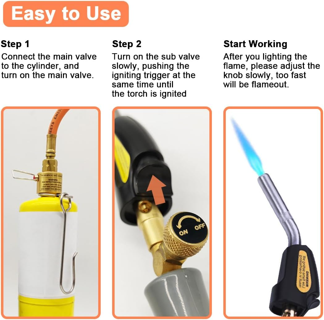 Intendvision Propane Torch Head, Mapp Gas Torch with Trigger Start, Adjustable Flame Knob, 1.5M Hose, Soldering Brazing Welding BBQ Torch Fuel by Propane Mapp Map Pro Gas (Includes Cylinder Clip) image number 1