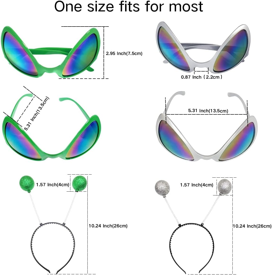 WOTOW Alien Costume Accessories Set - 4PCS Alien Rainbow Lens Sunglasses Antenna Headband Green Silver Color Sparkly Space Alien Costume for Adults Kids Halloween Party Favors image number 3