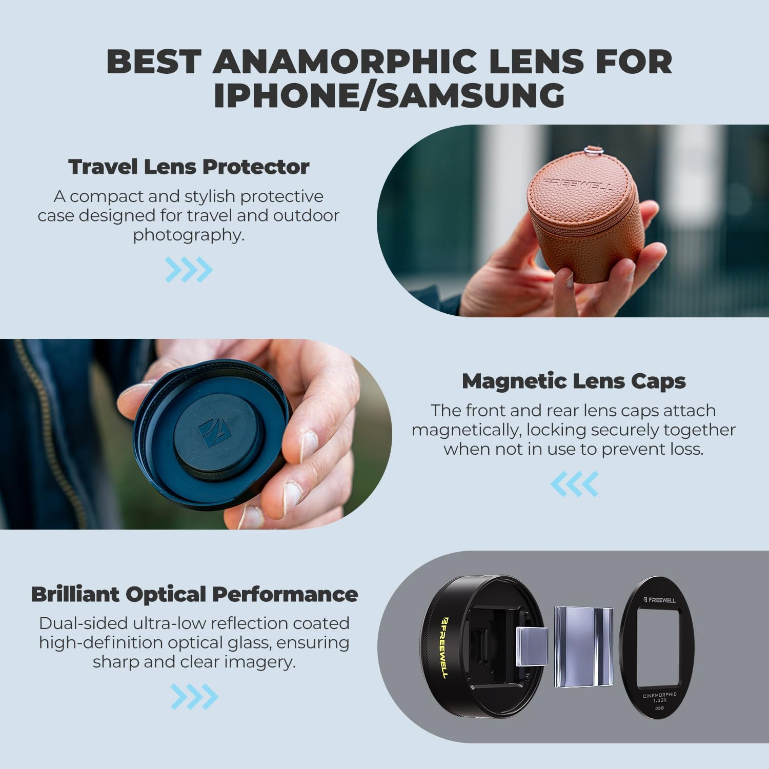Freewell 1.33X Gold Anamorphic Lens Compatible with 17Mm Mount Iphone, Samsung - Cinematic Smartphone Lens with Wide Aspect, Rich Gold Flare, and Enhanced Film Look image number 3