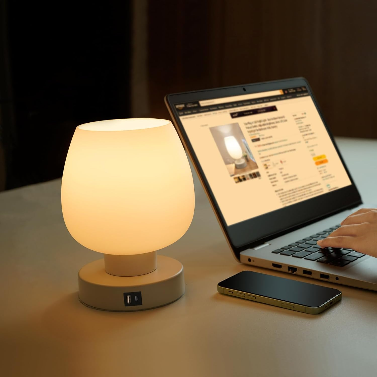 Touch Bedside Table Lamp with 2 USB Charging Ports, 3 Way Dimmable Bedside Lamp with White Opal Glass Lamp Shade, Touch Table Lamp for Bedroom Nightstand, Living Room, Dorm, Home Office image number 1