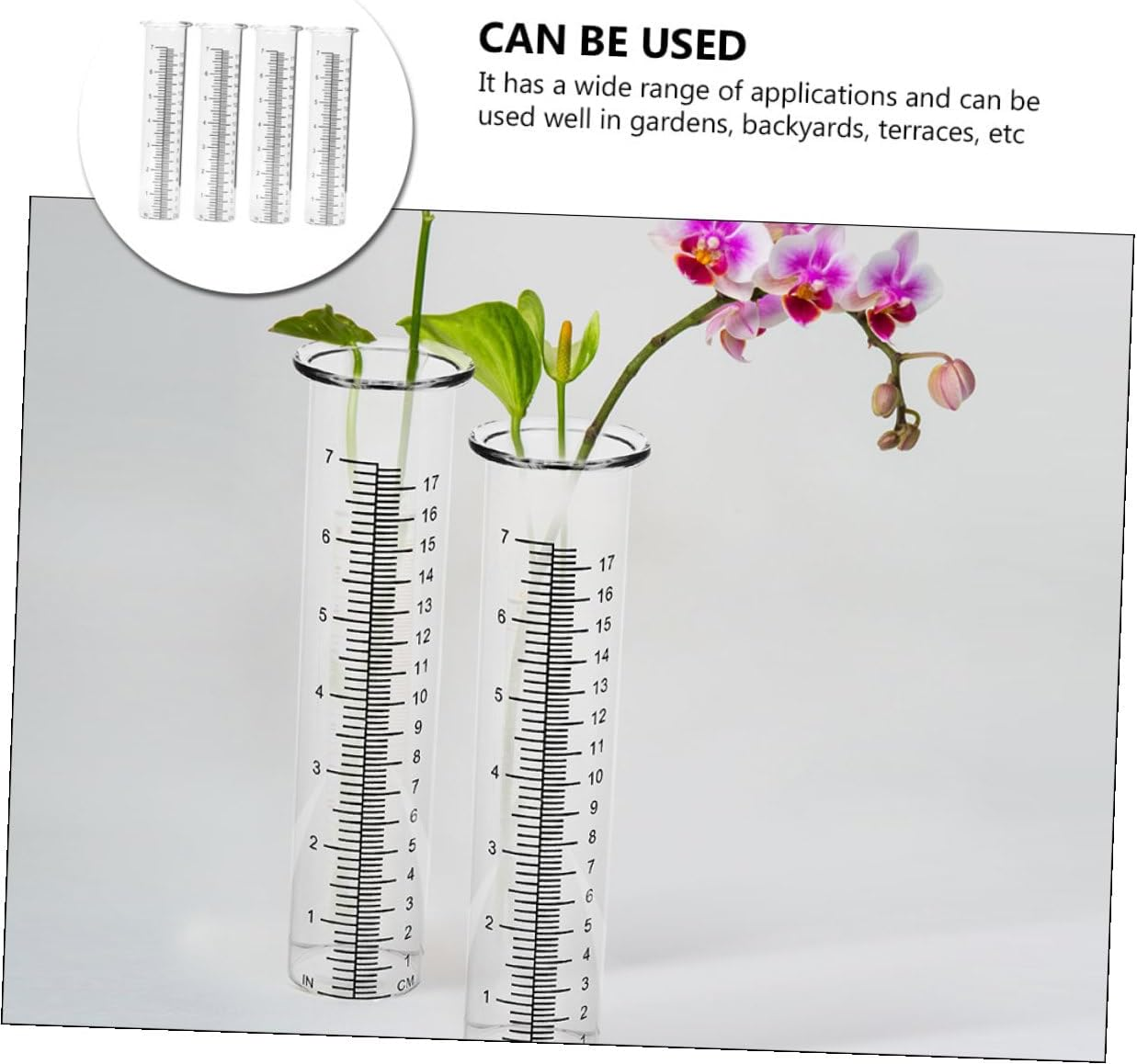Abaodam 4Pcs Glass Rain Gauge Tubes with Scale Design Transparent Rain Measuring Tools for Outdoor Accurate Precipitation Measurement and Wear-Resistant