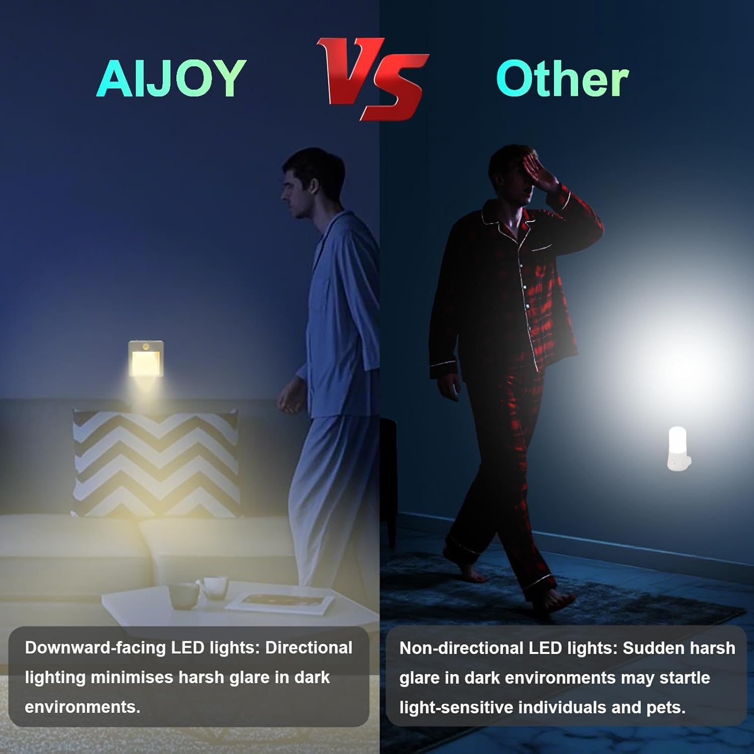 AIJOY Plug in Motion Sensor Light 2-Pack with 3 Lighting Modes, 3000K/6000K Switchable Light & Adjustable Brightness - Indoor Night Light for Bedroom, Bathroom, Stairs image number 1