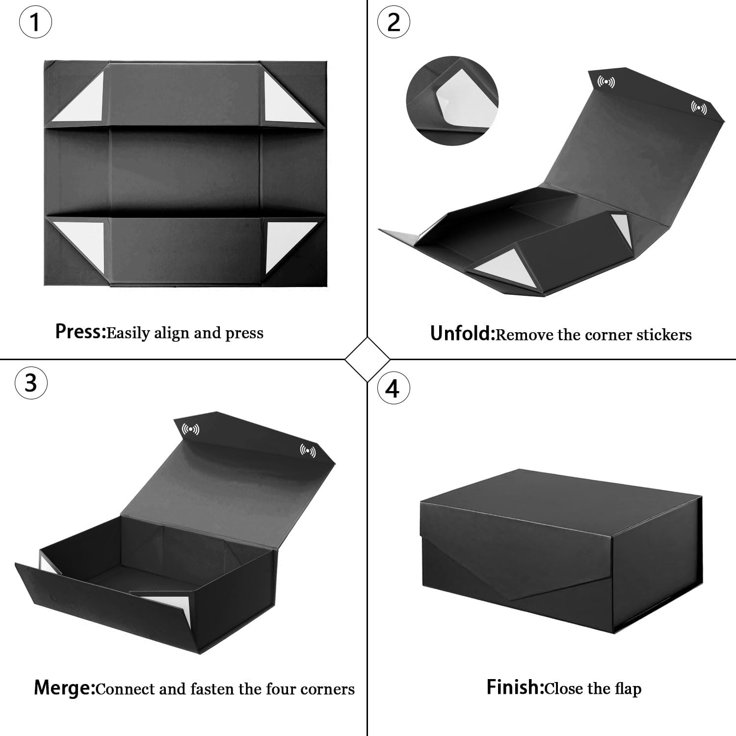Black Elegance for Special Moments, Jewelry, Watches. 2Pcs Bridesmaid Boxes, Birthday Box, Magnetic Closure Box, Perfect for Anniversaries - (Black, 31X20X10Cm)