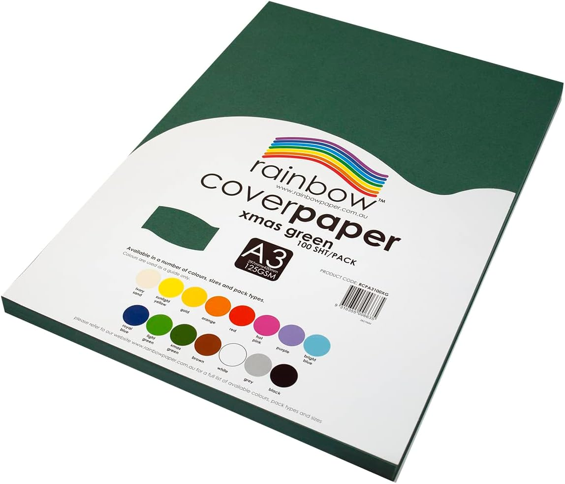 Rainbow A3 Cover Paper 100 Sheets, Xmas Green